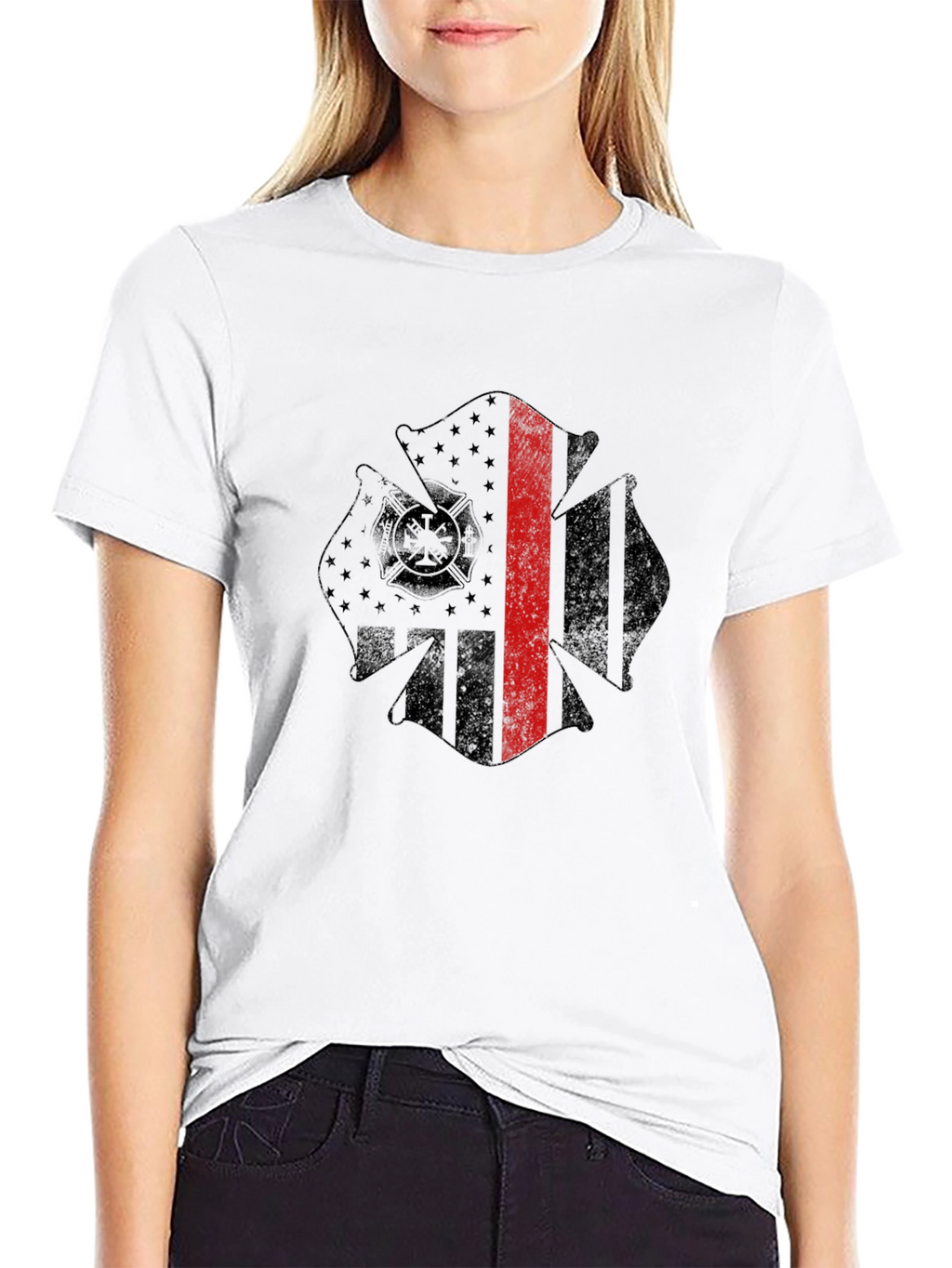 Firefighter Maltese Cross Thin Red Line Graphic T-Shirt