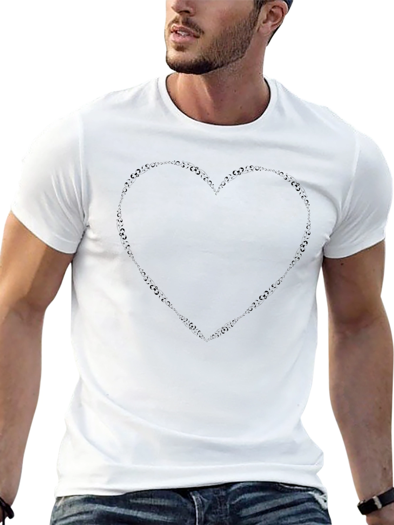 Black Heart Outline T-Shirt - Casual Style