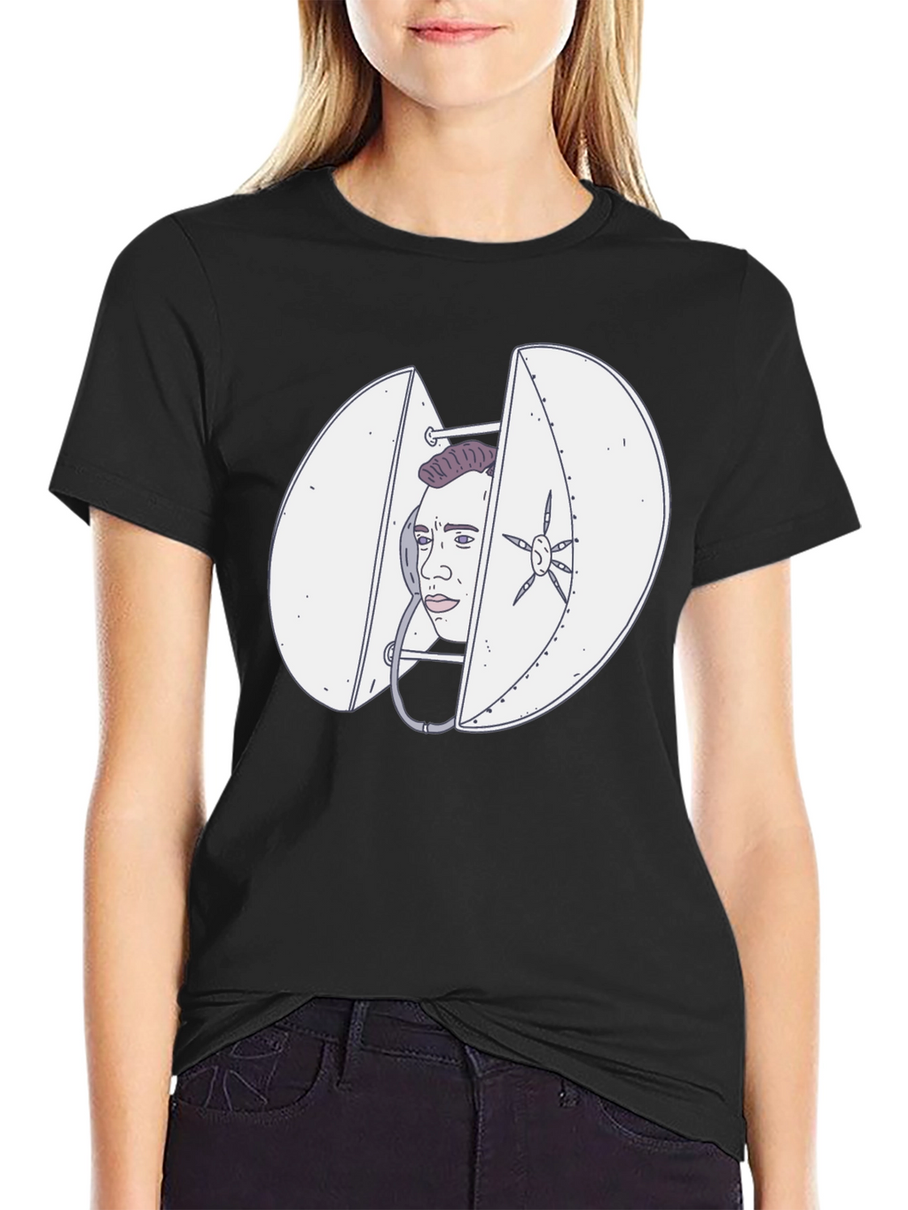 Quirky Black T-Shirt with Funny Illustration