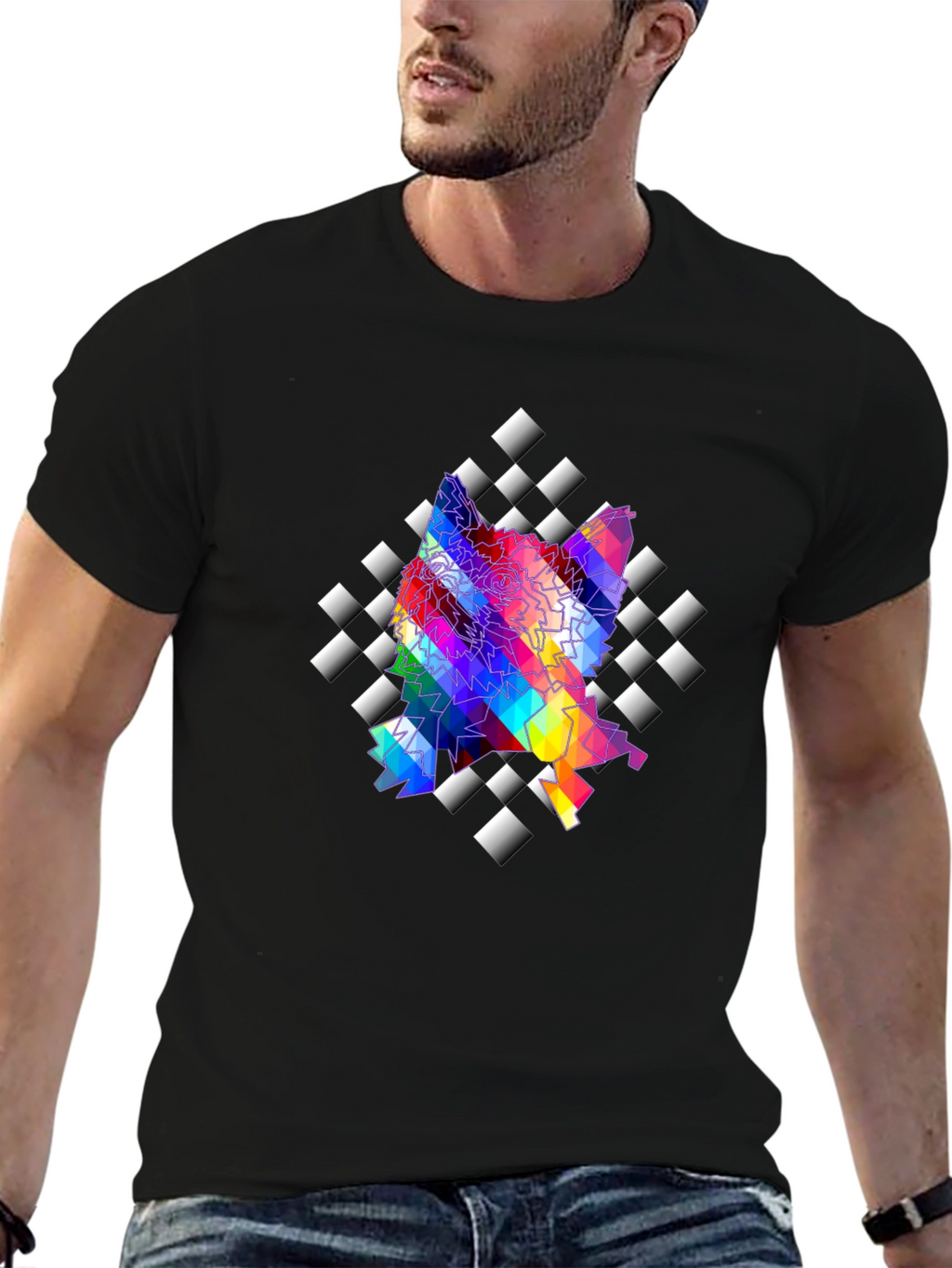 Abstract Prism Geometric Black T-Shirt