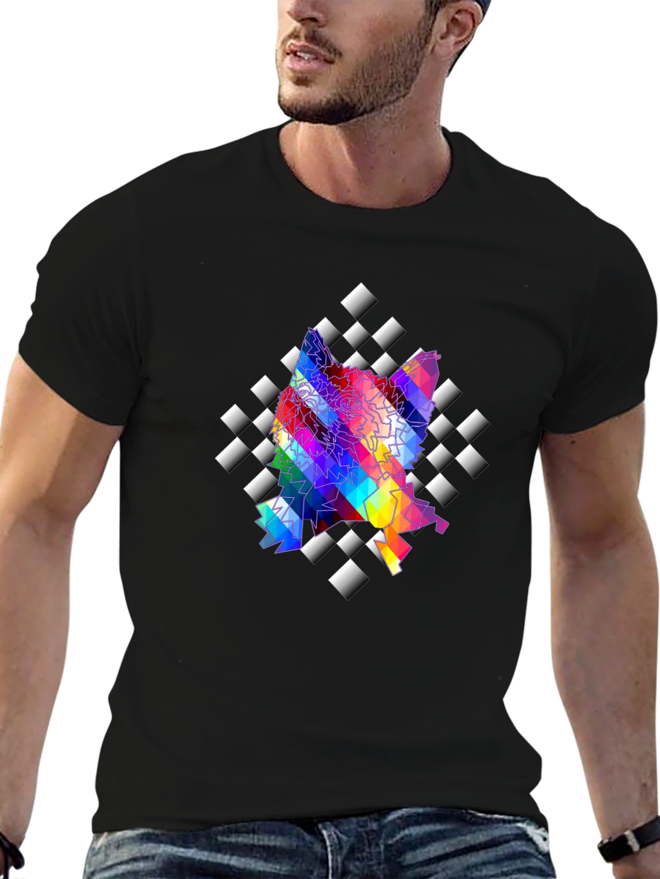 Abstract Prism Geometric Black T-Shirt