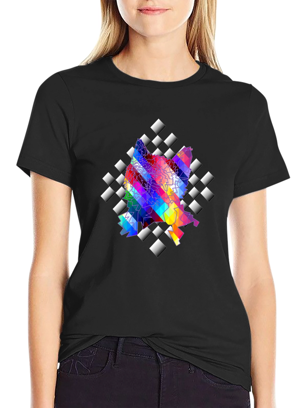 Abstract Prism Geometric Black T-Shirt