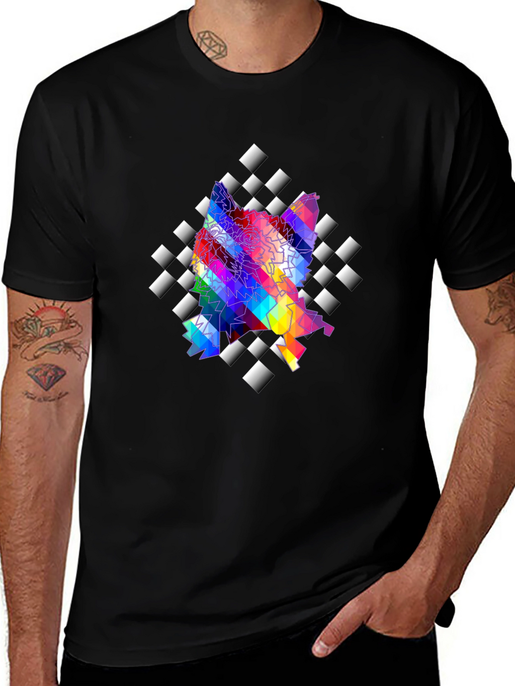 Abstract Prism Geometric Black T-Shirt