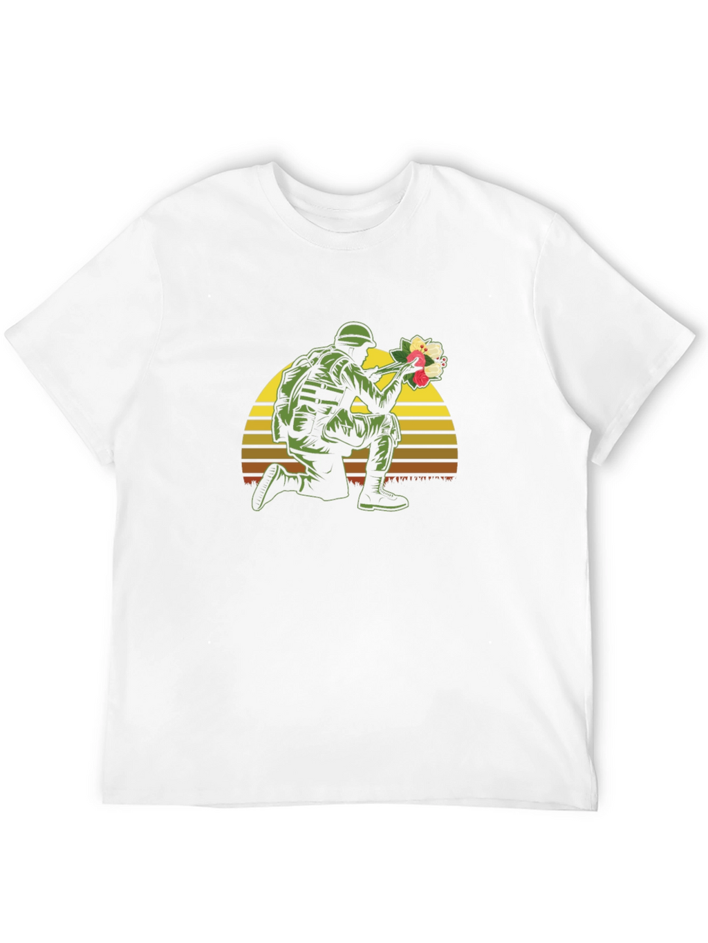Soldier Holding Flowers Graphic T-Shirt