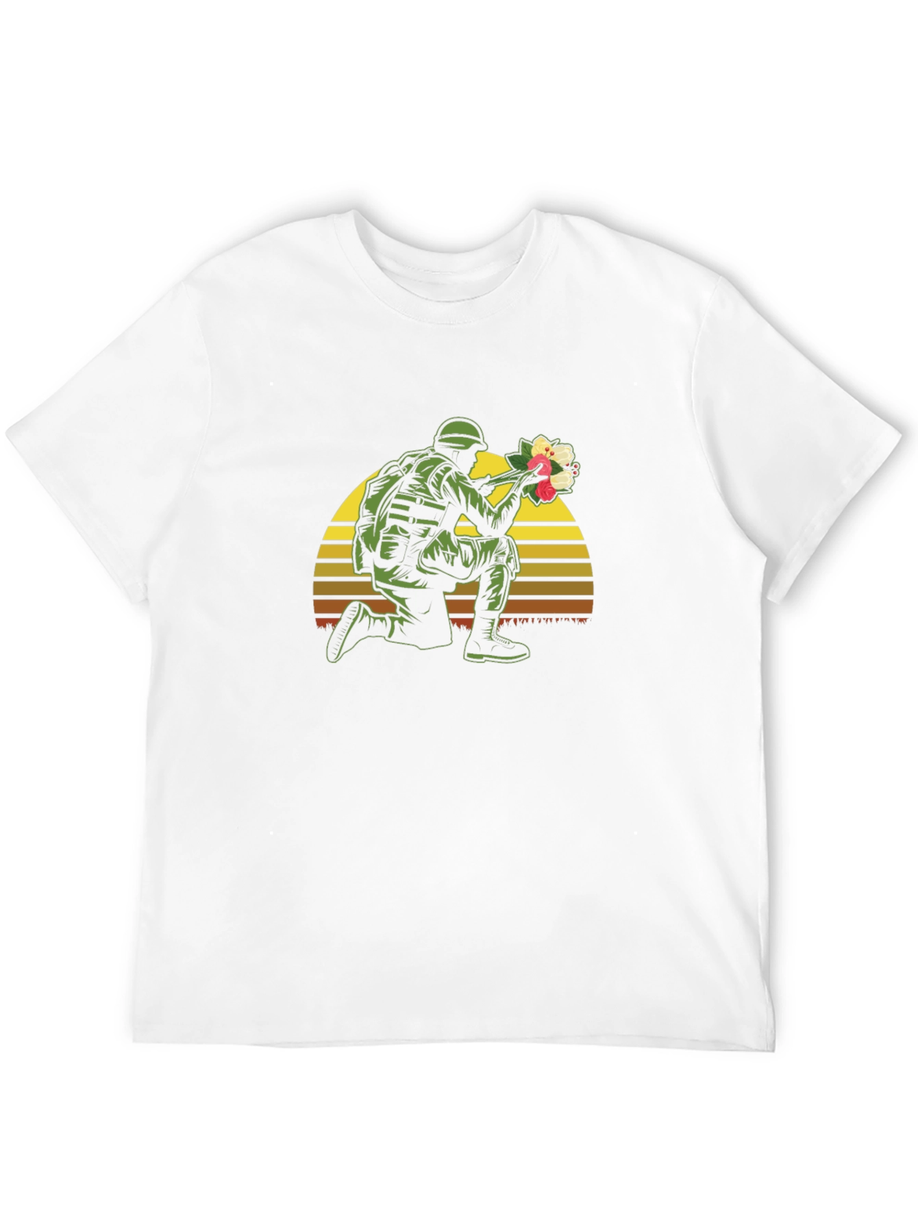 Soldier Holding Flowers Graphic T-Shirt