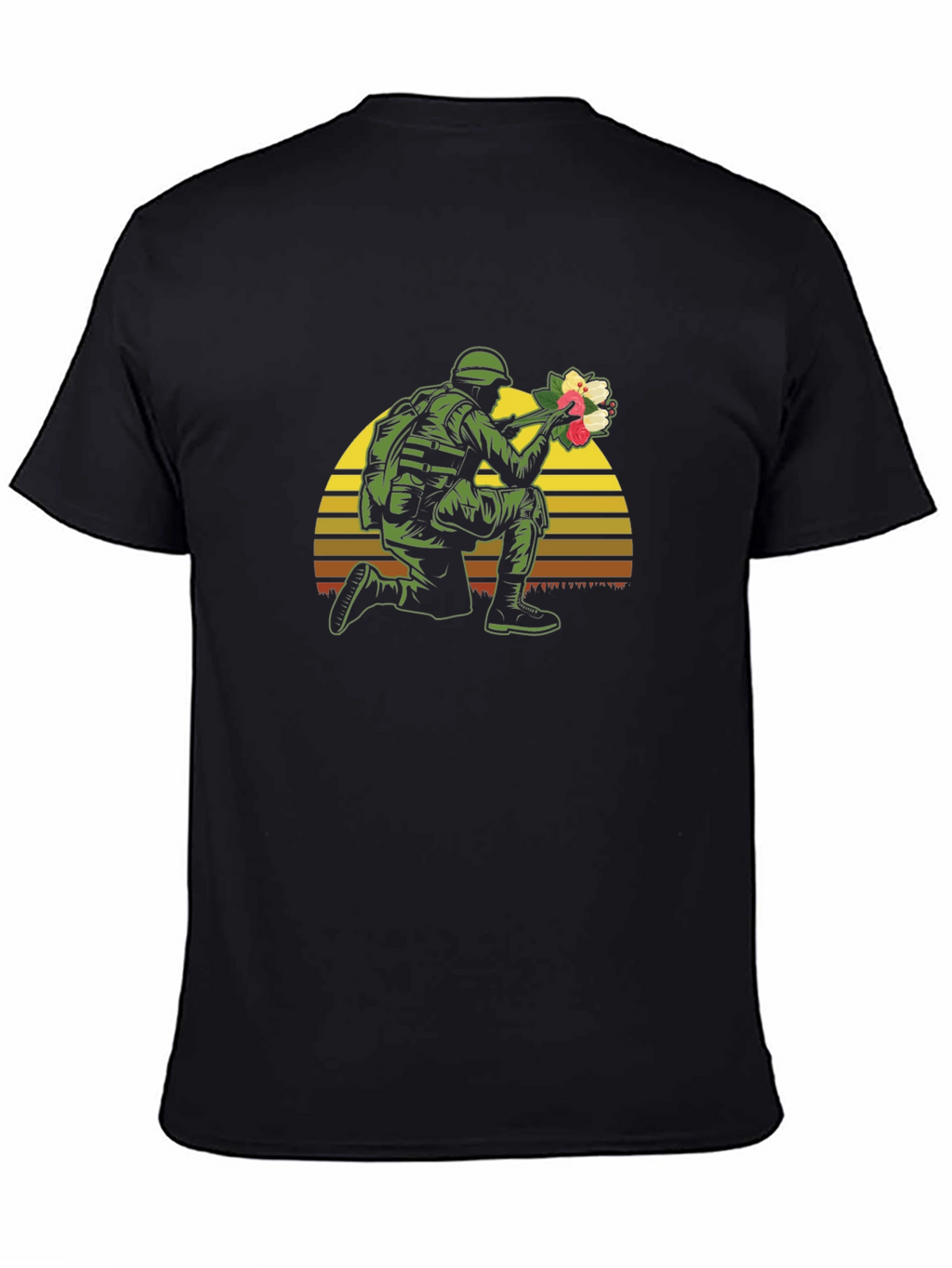 Soldier Holding Flowers Graphic T-Shirt