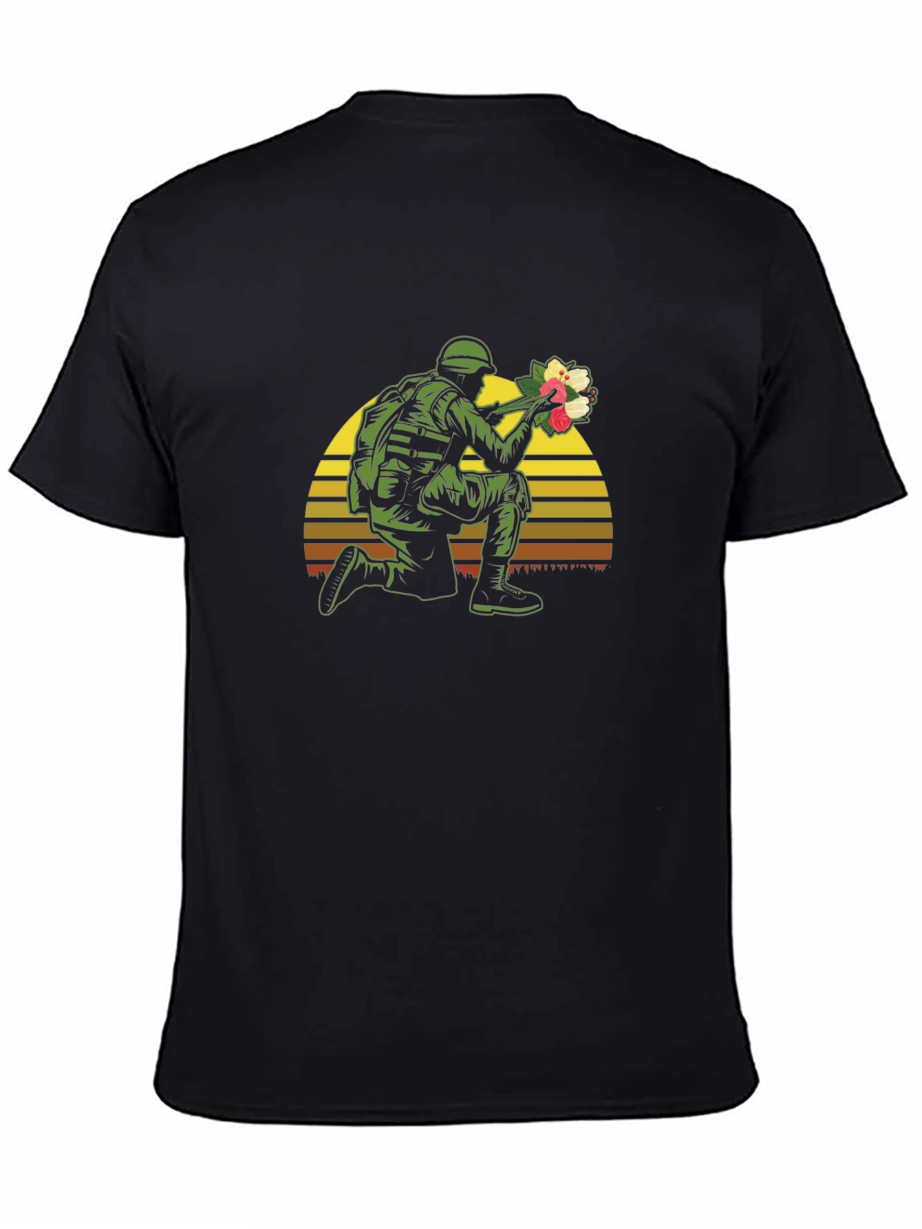 Soldier Holding Flowers Graphic T-Shirt