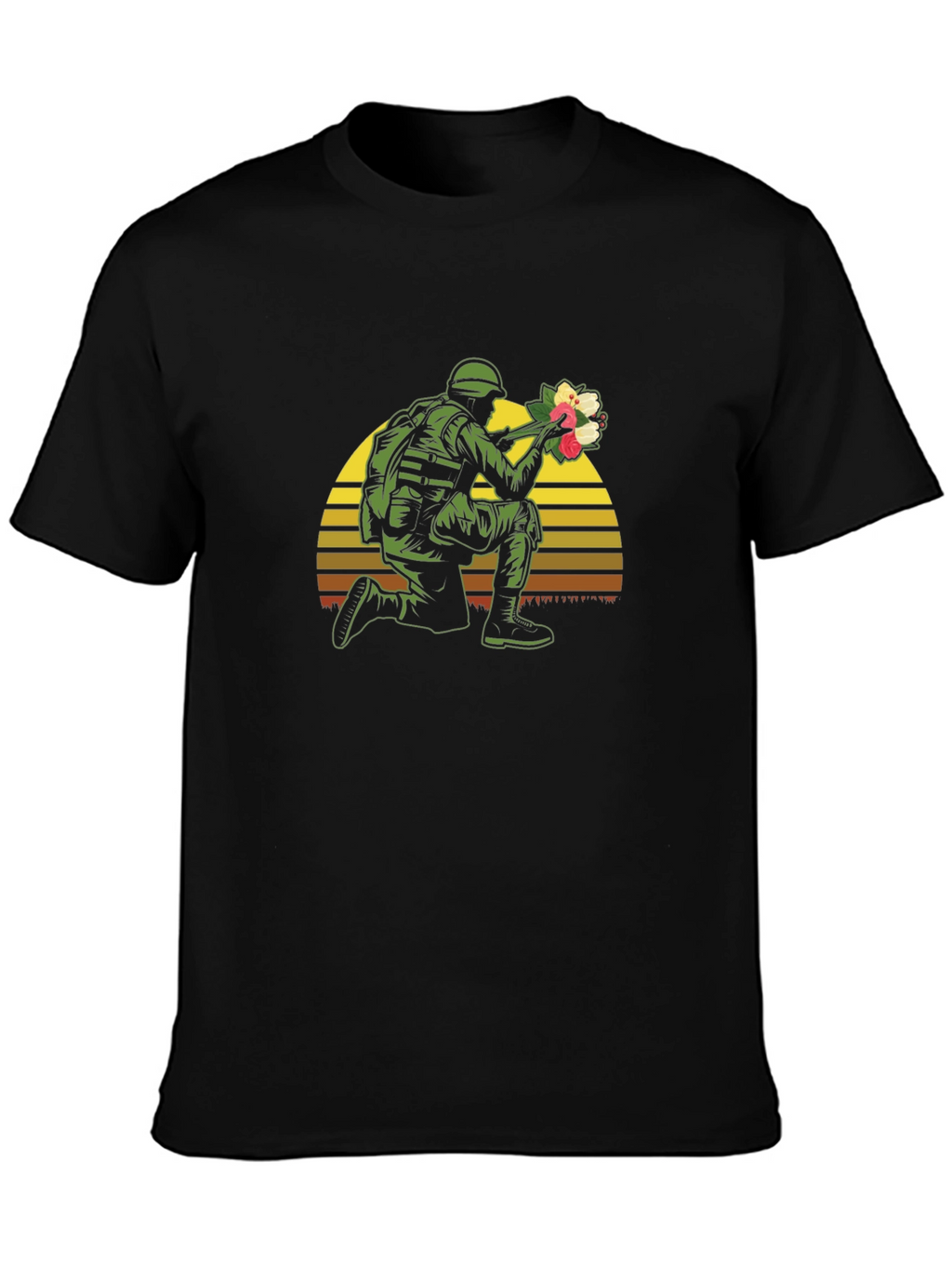 Soldier Holding Flowers Graphic T-Shirt