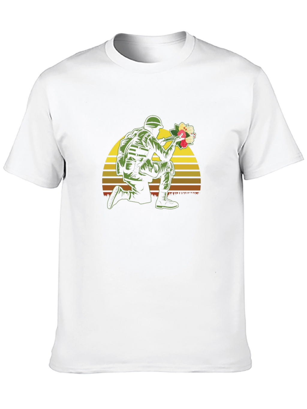 Soldier Holding Flowers Graphic T-Shirt