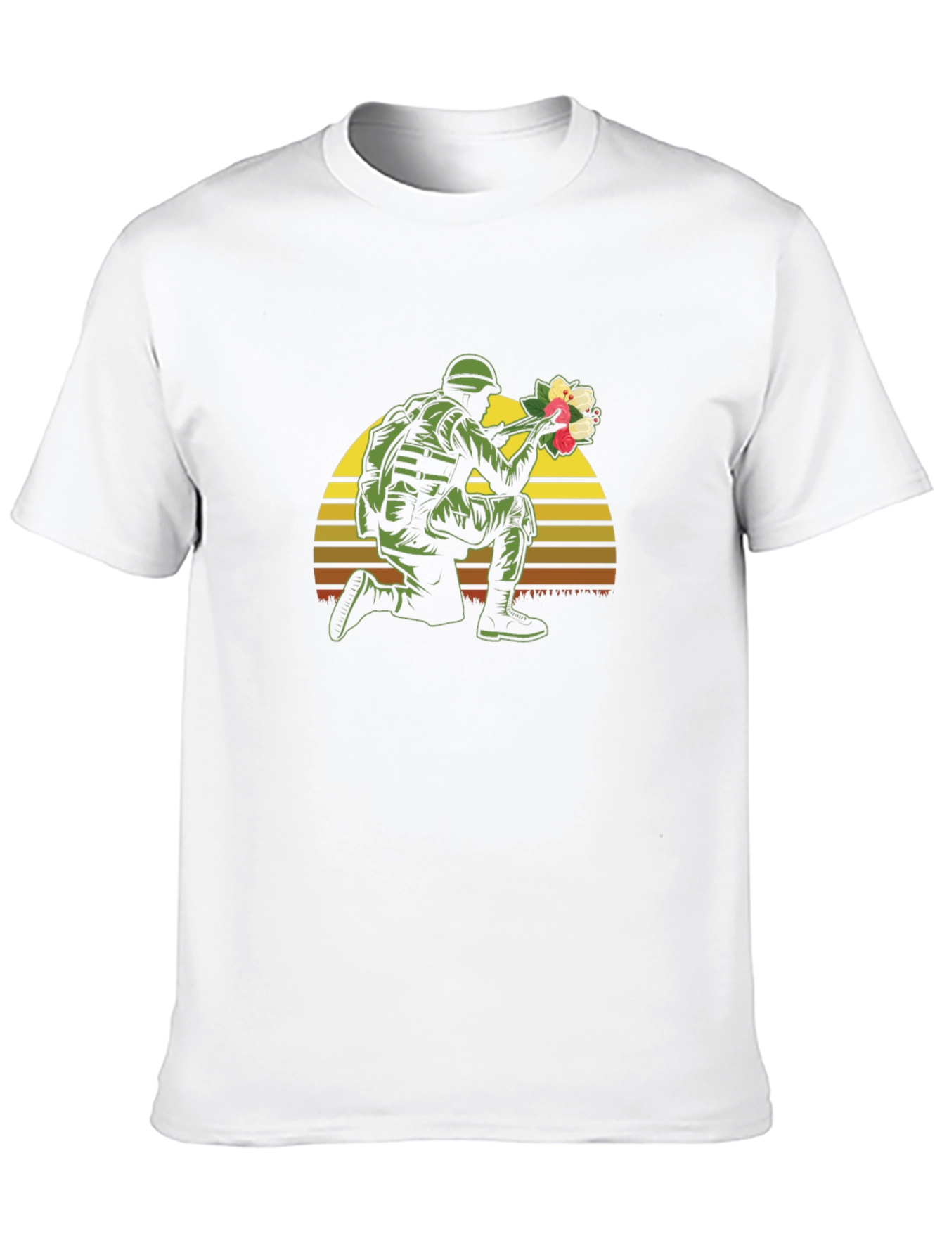Soldier Holding Flowers Graphic T-Shirt