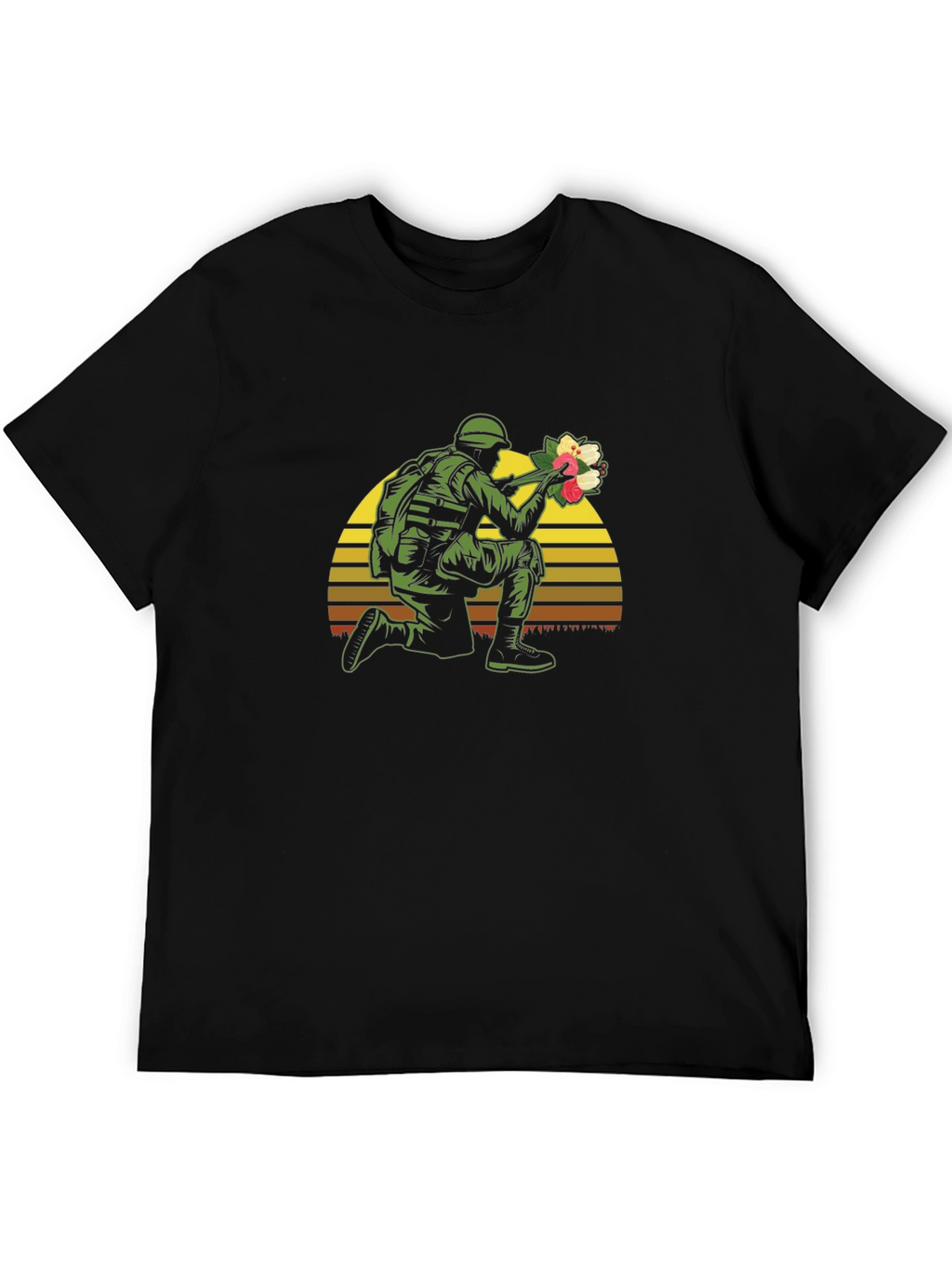 Soldier Holding Flowers Graphic T-Shirt