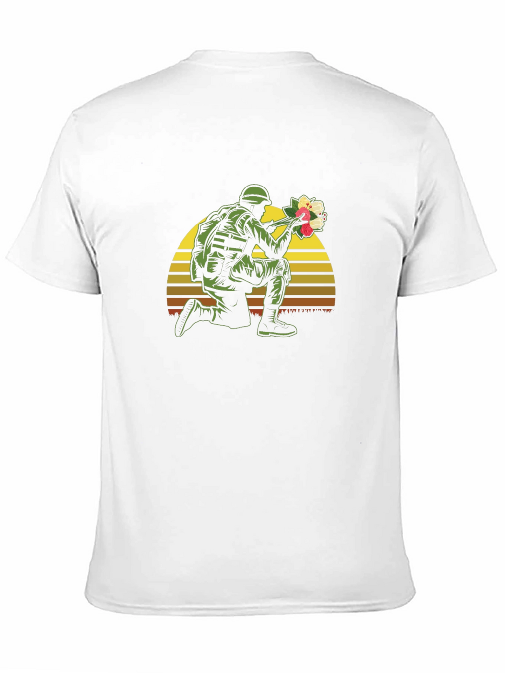 Soldier Holding Flowers Graphic T-Shirt