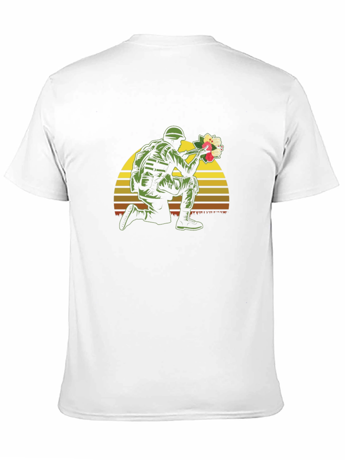 Soldier Holding Flowers Graphic T-Shirt