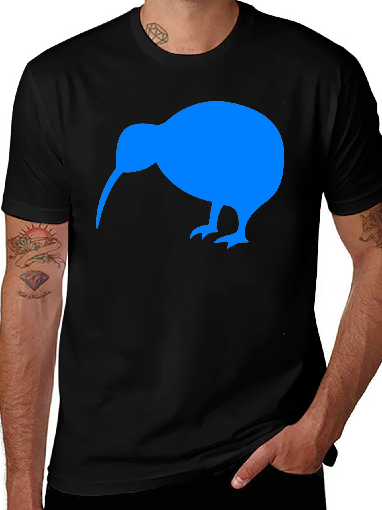 Kiwi Bird Graphic Tee - Black Cotton T-Shirt