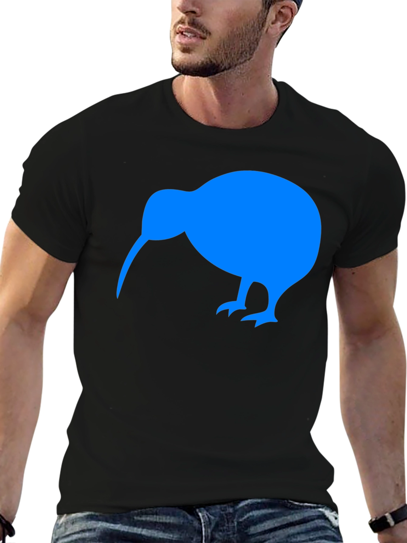 Kiwi Bird Graphic Tee - Black Cotton T-Shirt