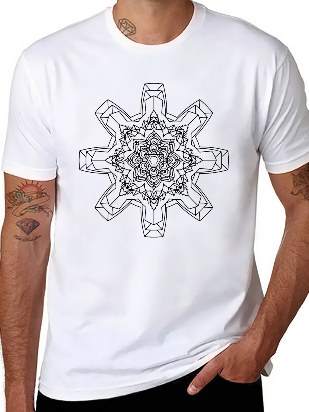 Geometric Mandala Graphic Print Black T-Shirt