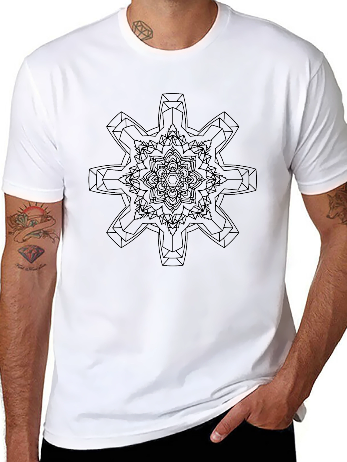 Geometric Mandala Graphic Print Black T-Shirt