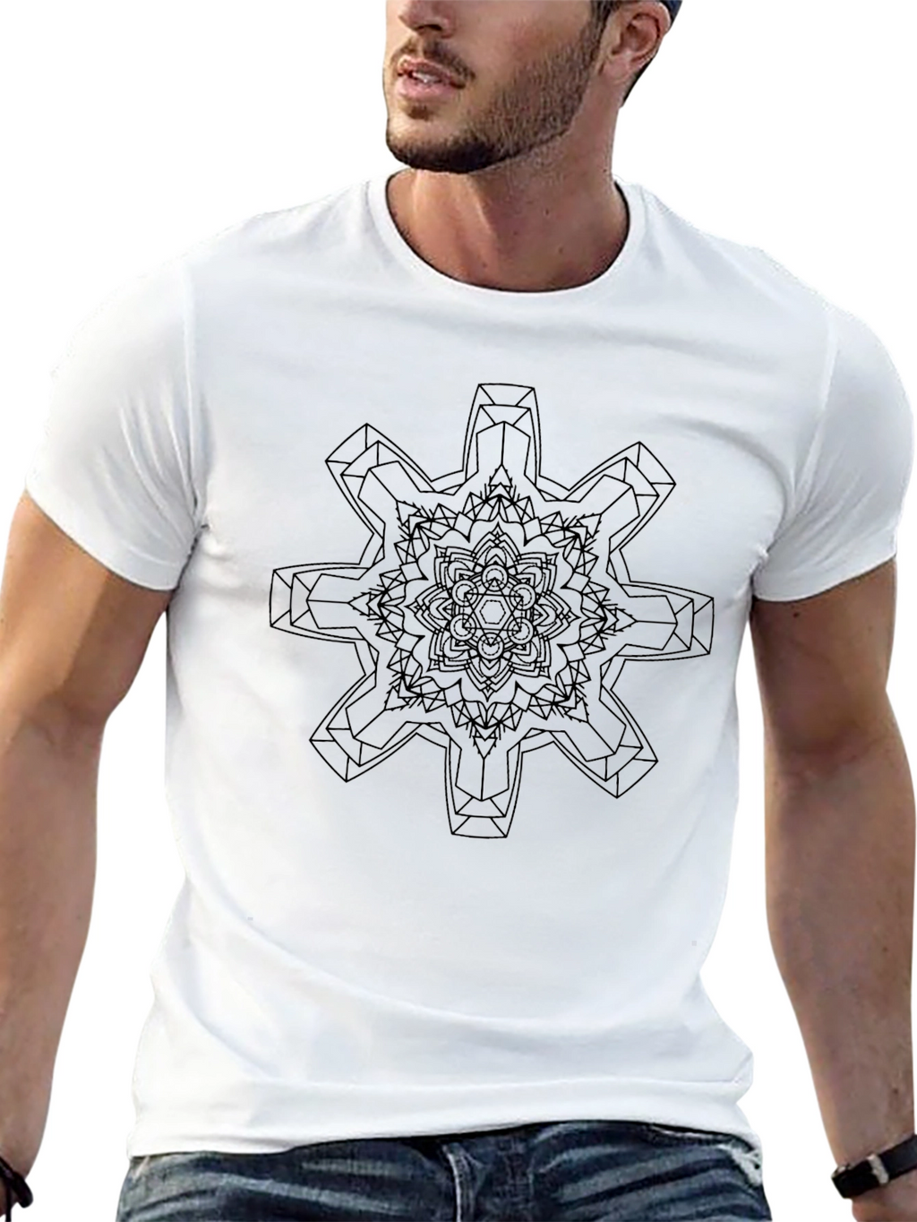 Geometric Mandala Graphic Print Black T-Shirt