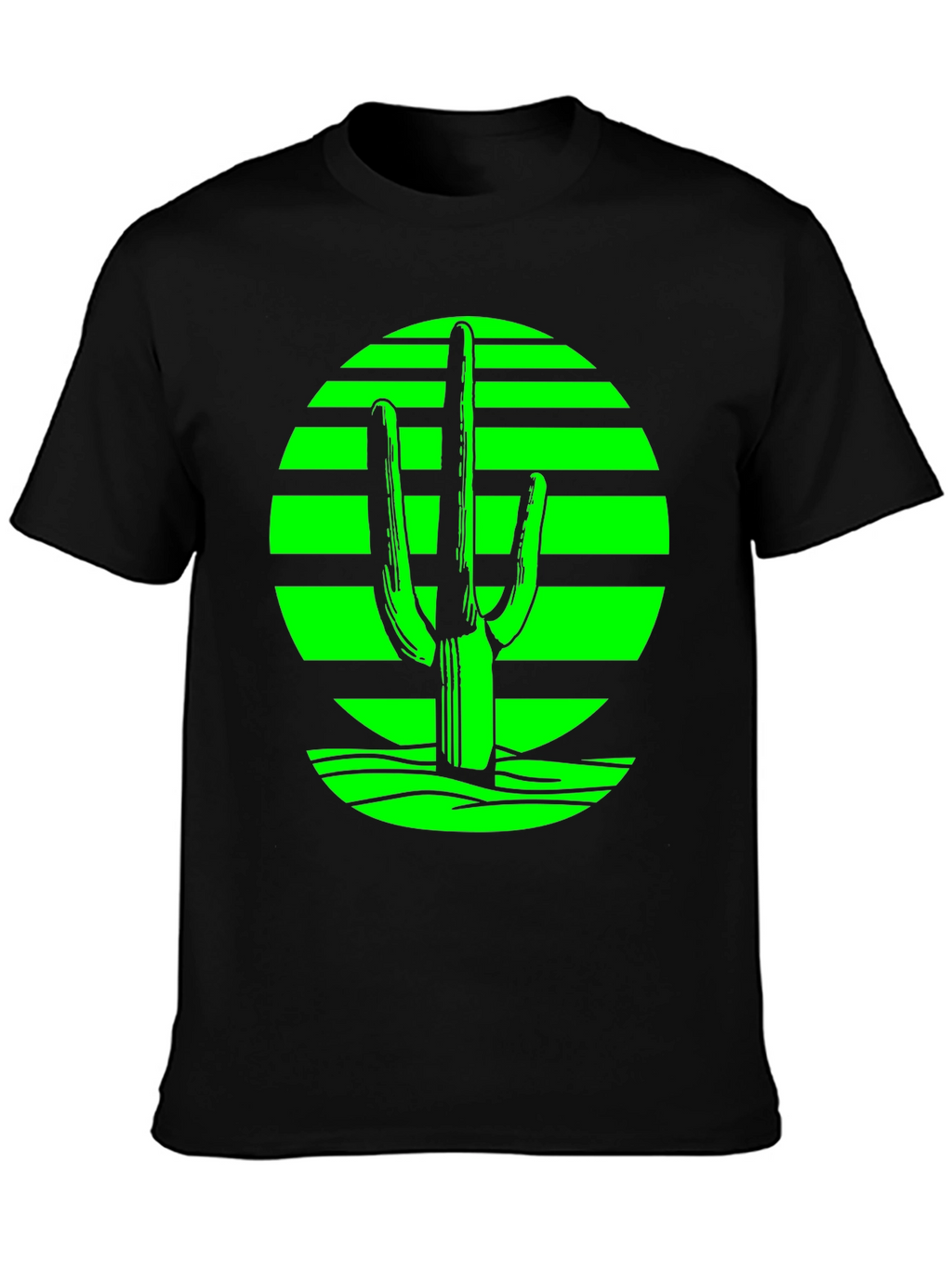 Retro Desert Cactus T-Shirt - Green on Black