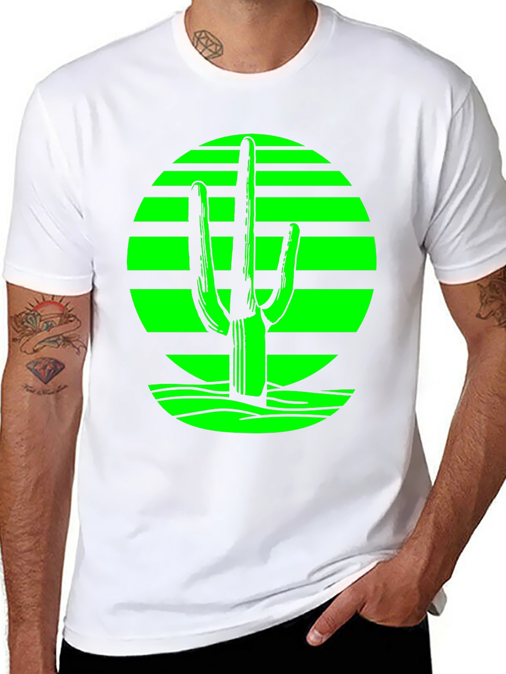 Retro Desert Cactus T-Shirt - Green on Black