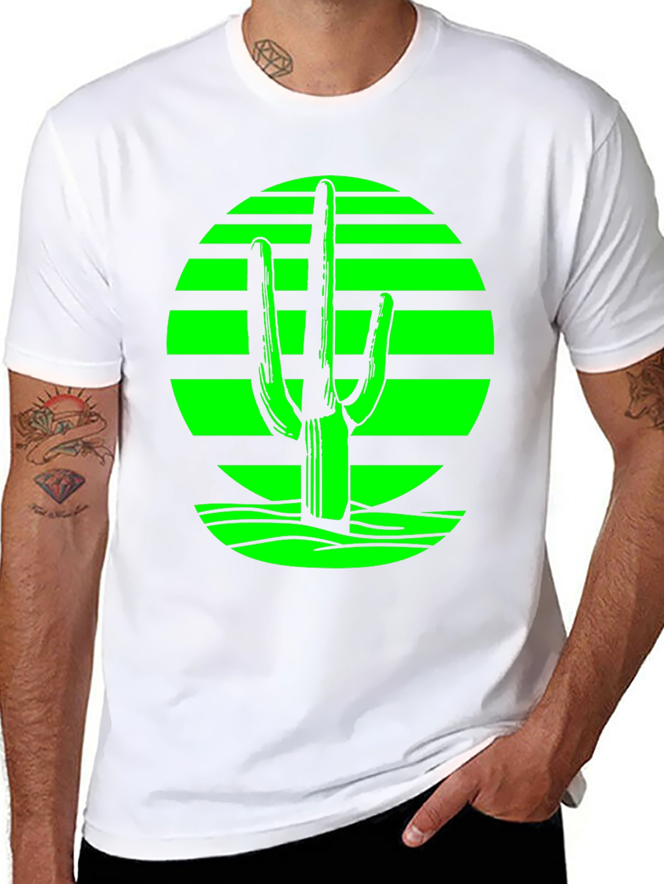 Retro Desert Cactus T-Shirt - Green on Black