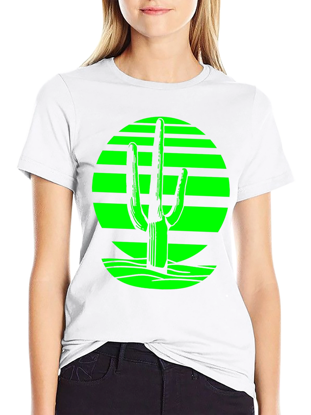 Retro Desert Cactus T-Shirt - Green on Black