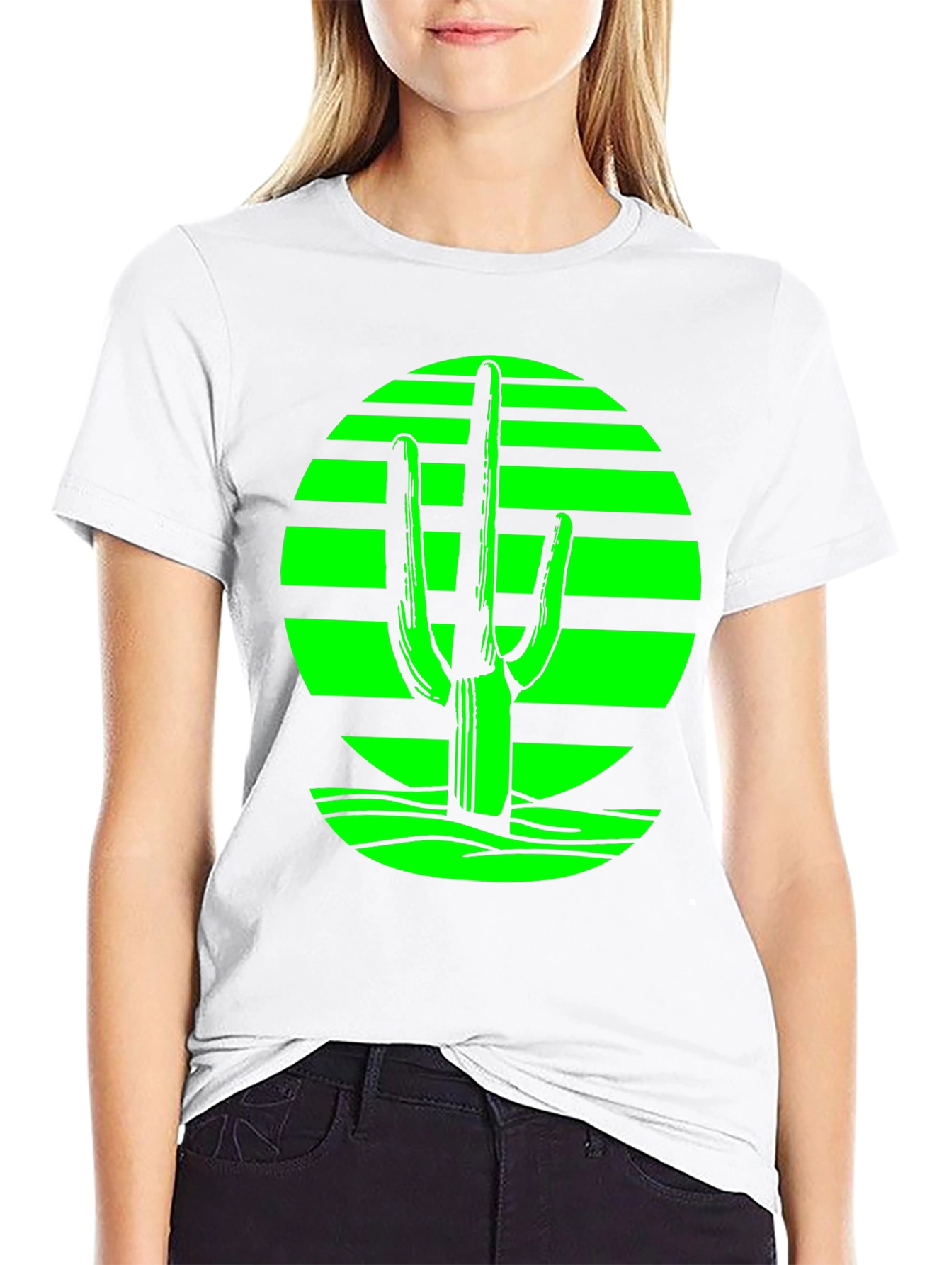 Retro Desert Cactus T-Shirt - Green on Black