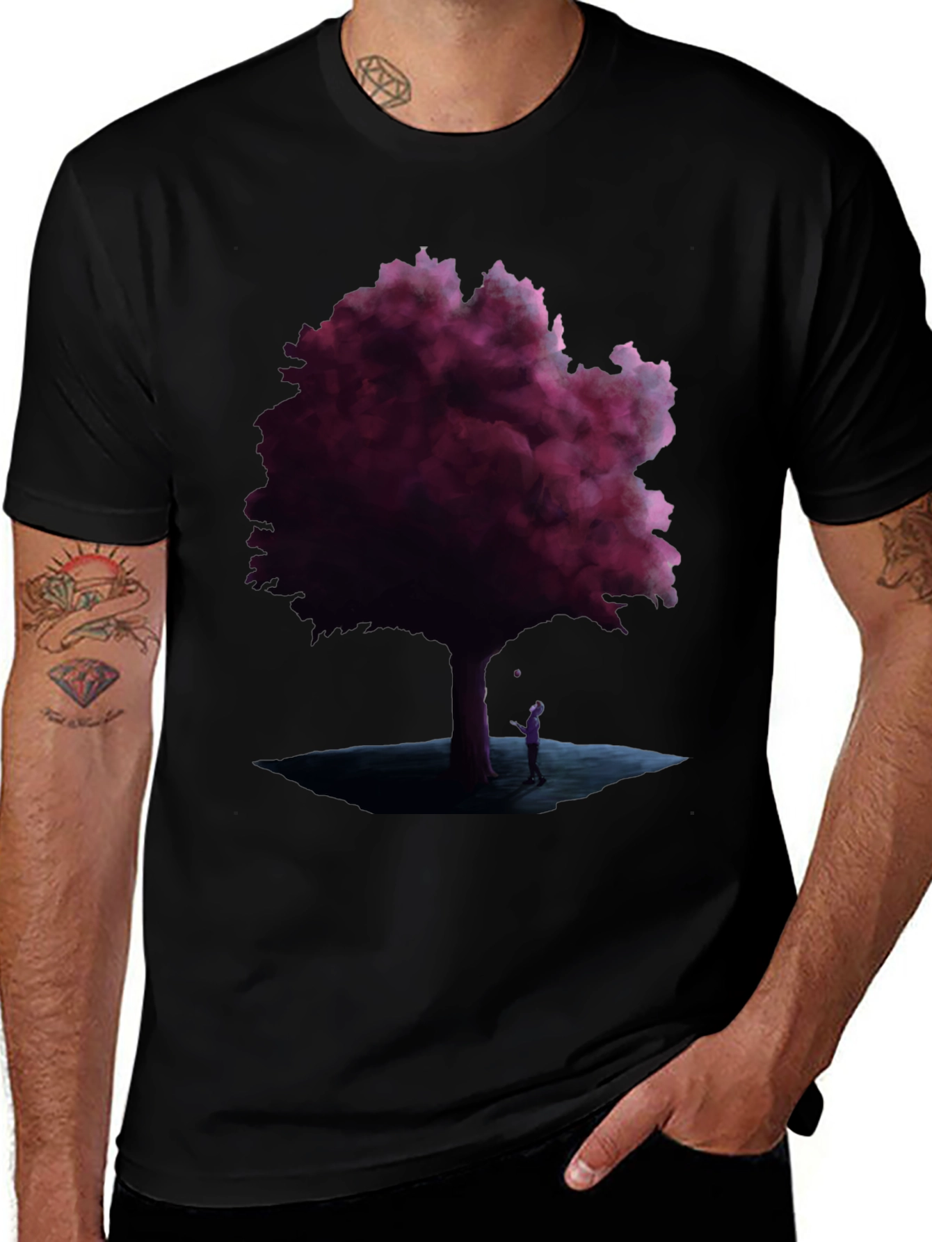Mystic Tree Graphic Tee - Black Cotton Blend