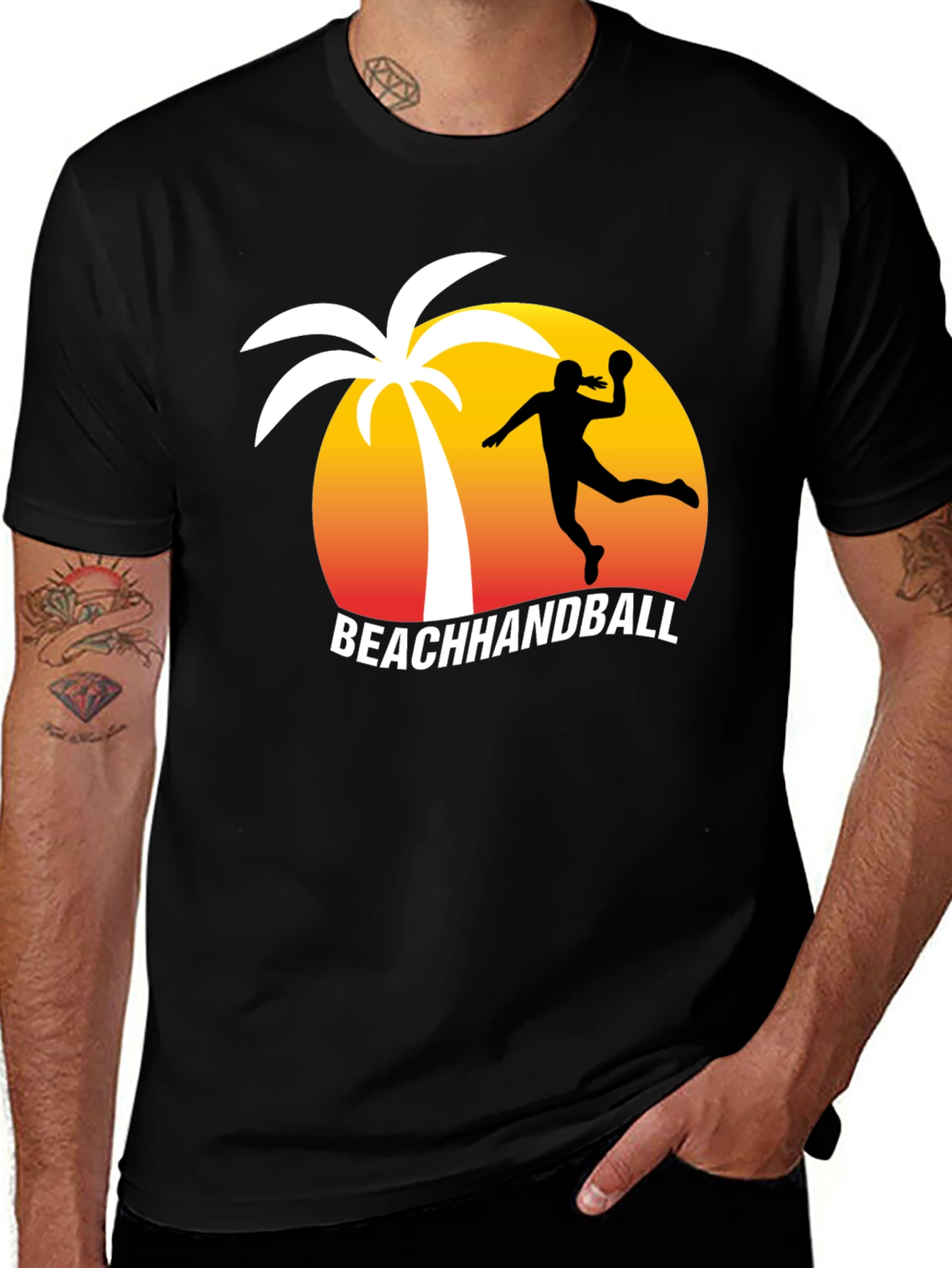 Beach Handball T-Shirt - Palm Tree Sunset