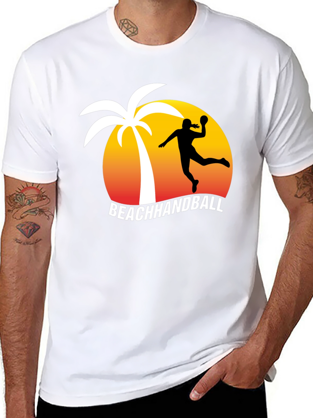 Beach Handball T-Shirt - Palm Tree Sunset
