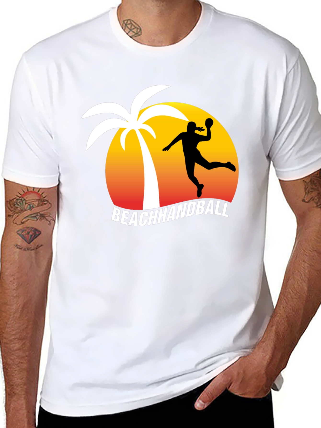 Beach Handball T-Shirt - Palm Tree Sunset