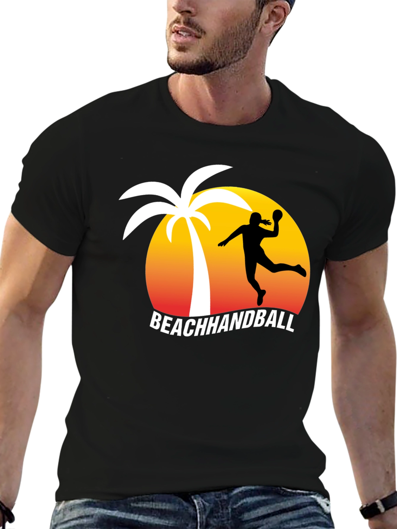 Beach Handball T-Shirt - Palm Tree Sunset