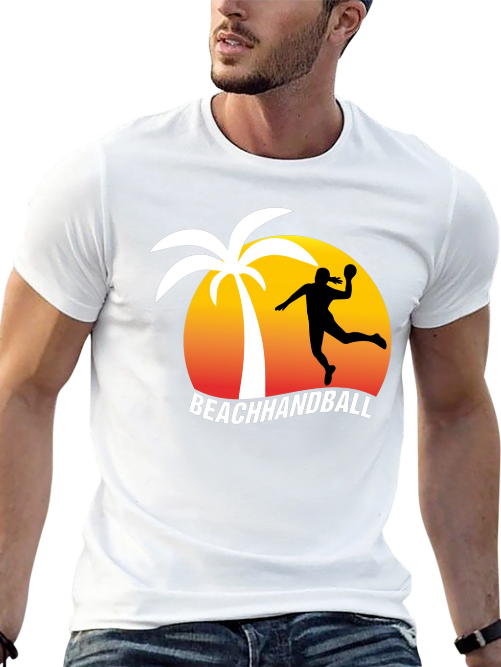 Beach Handball T-Shirt - Palm Tree Sunset
