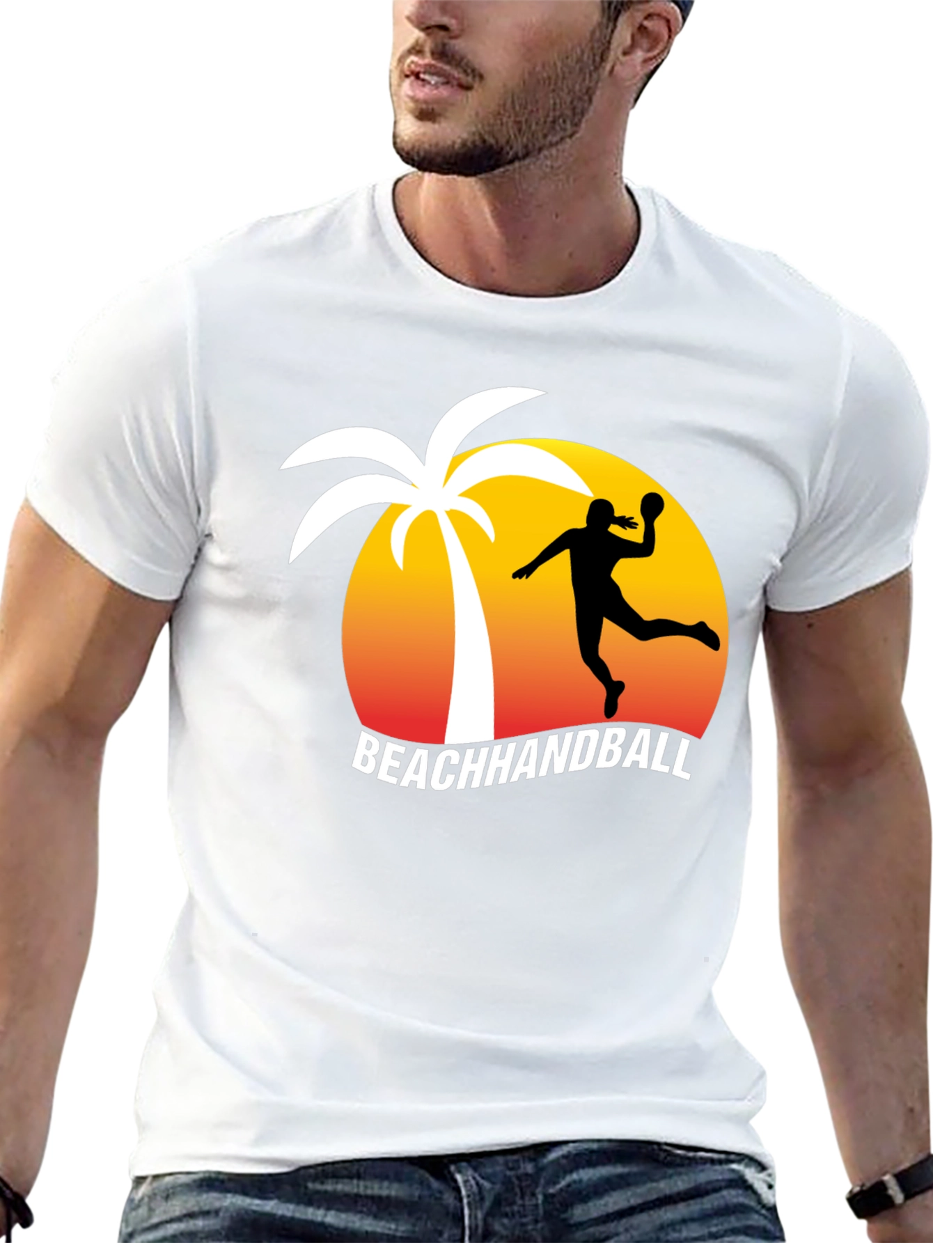 Beach Handball T-Shirt - Palm Tree Sunset