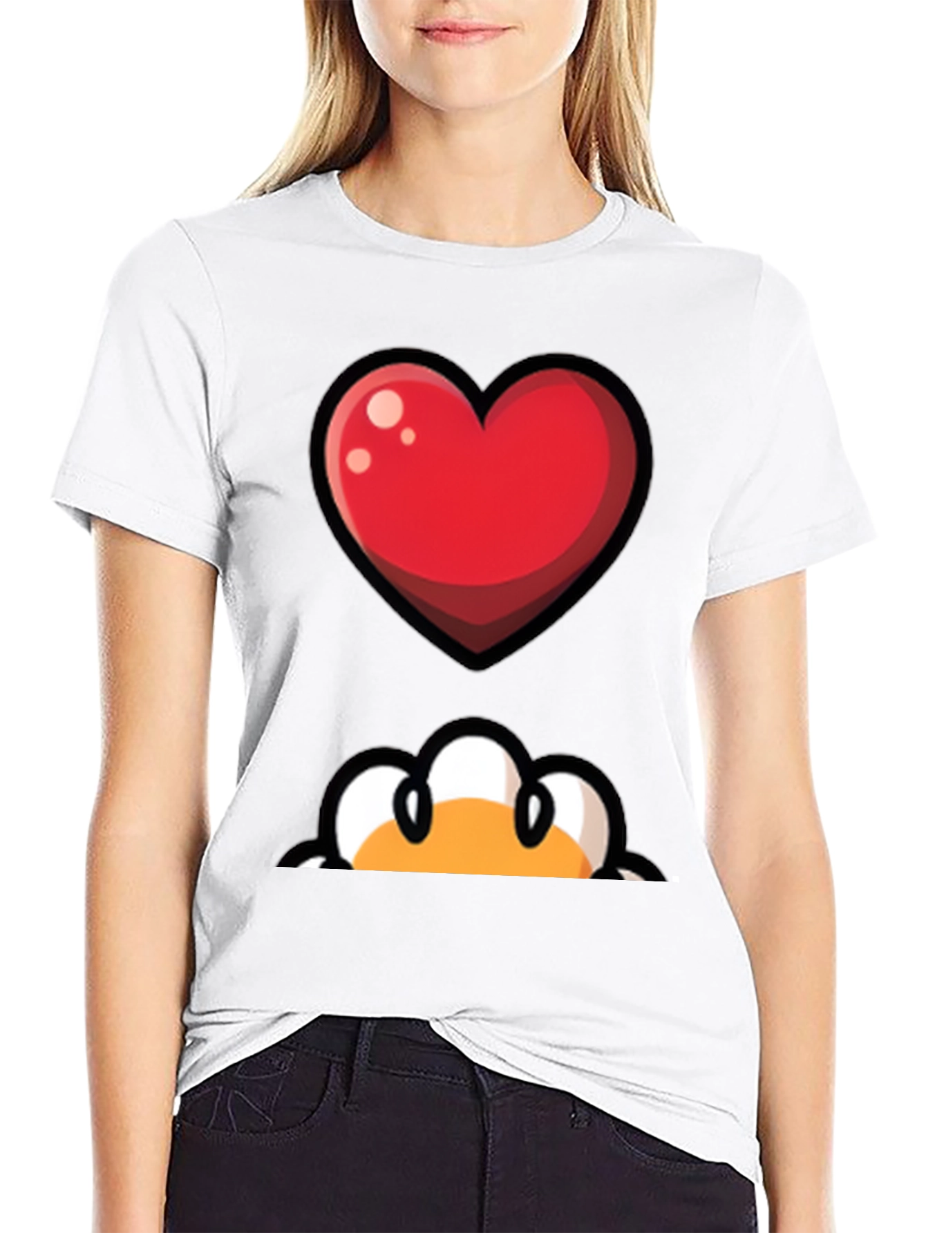 Heart & Peek-a-Boo Graphic Black T-Shirt