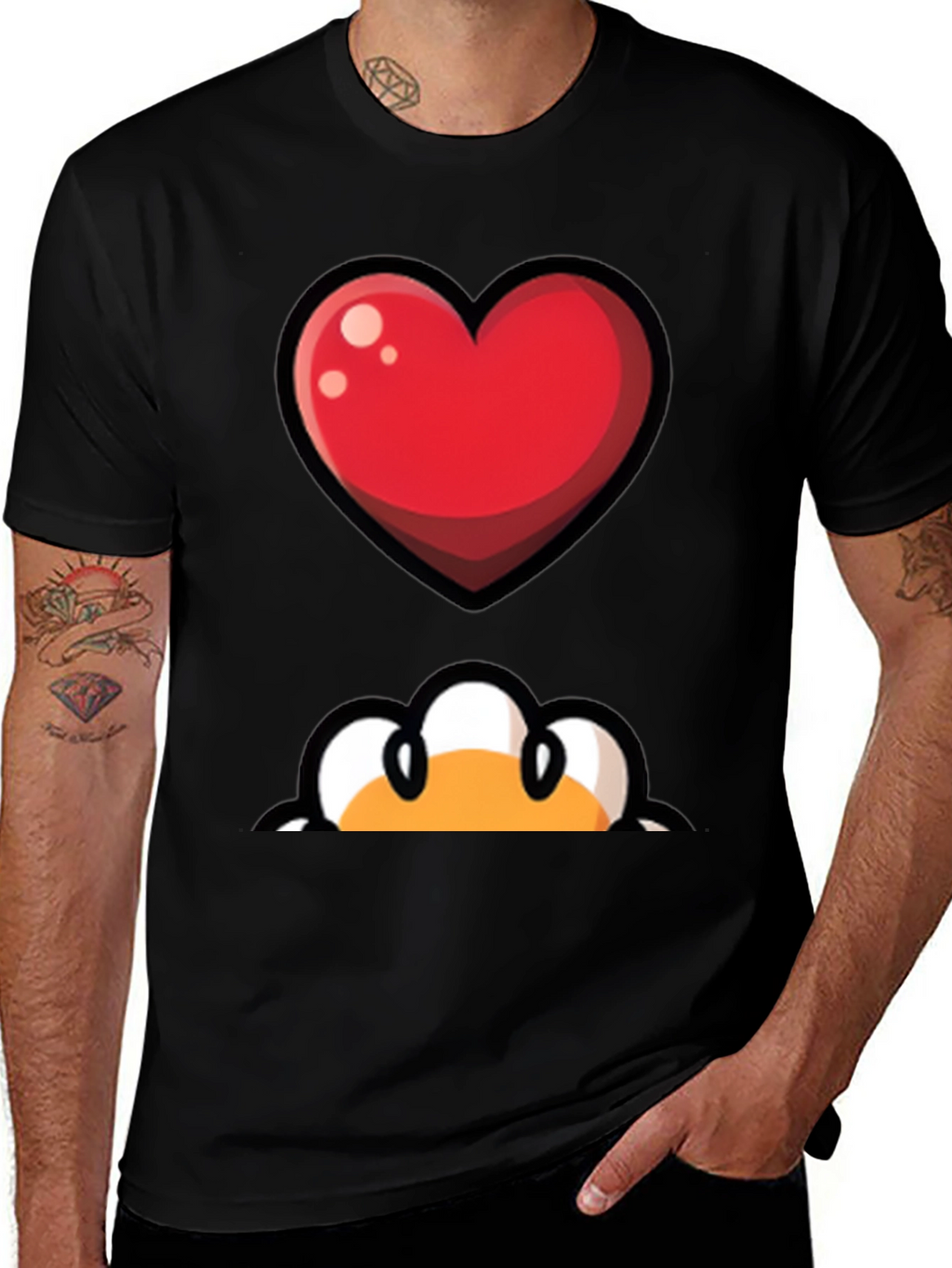 Heart & Peek-a-Boo Graphic Black T-Shirt