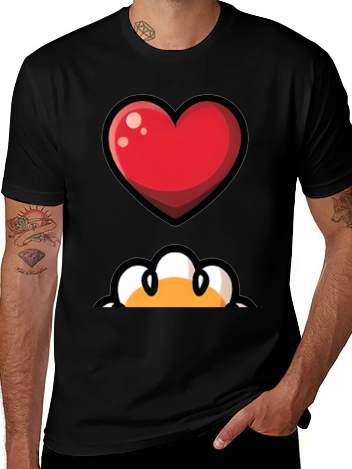 Heart & Peek-a-Boo Graphic Black T-Shirt