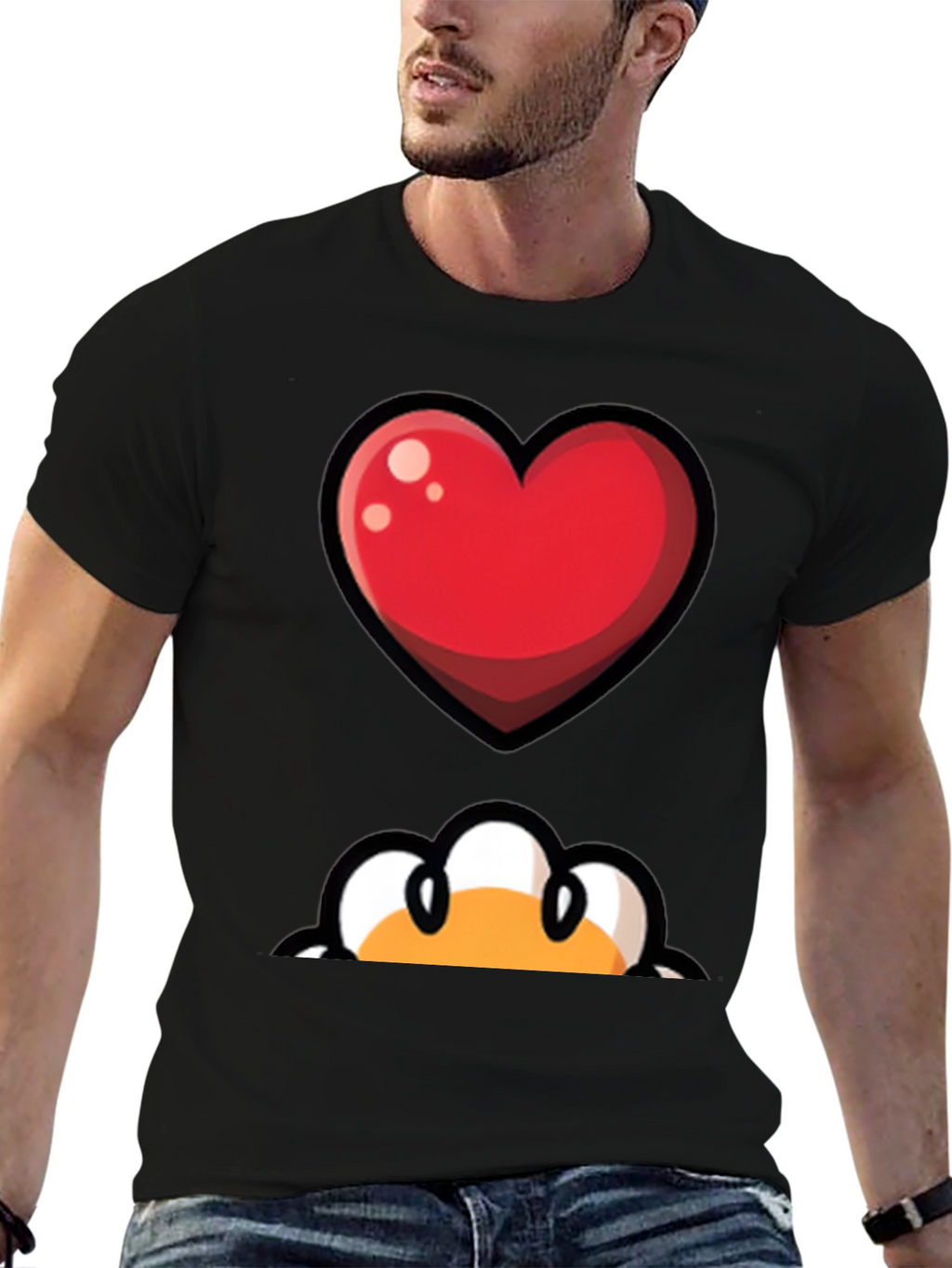 Heart & Peek-a-Boo Graphic Black T-Shirt
