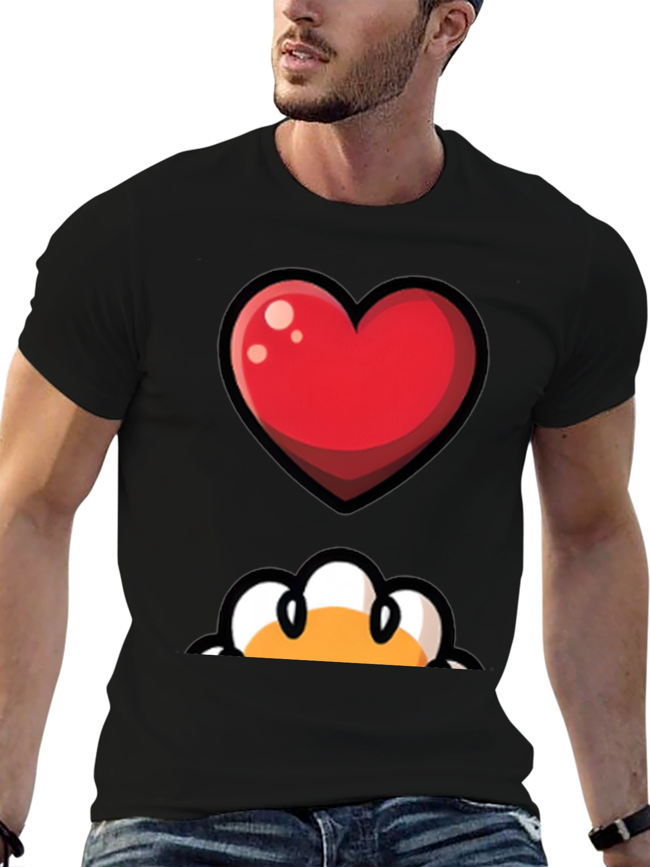 Heart & Peek-a-Boo Graphic Black T-Shirt