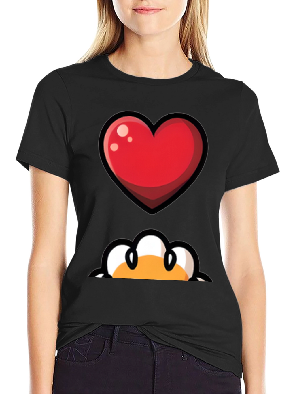 Heart & Peek-a-Boo Graphic Black T-Shirt