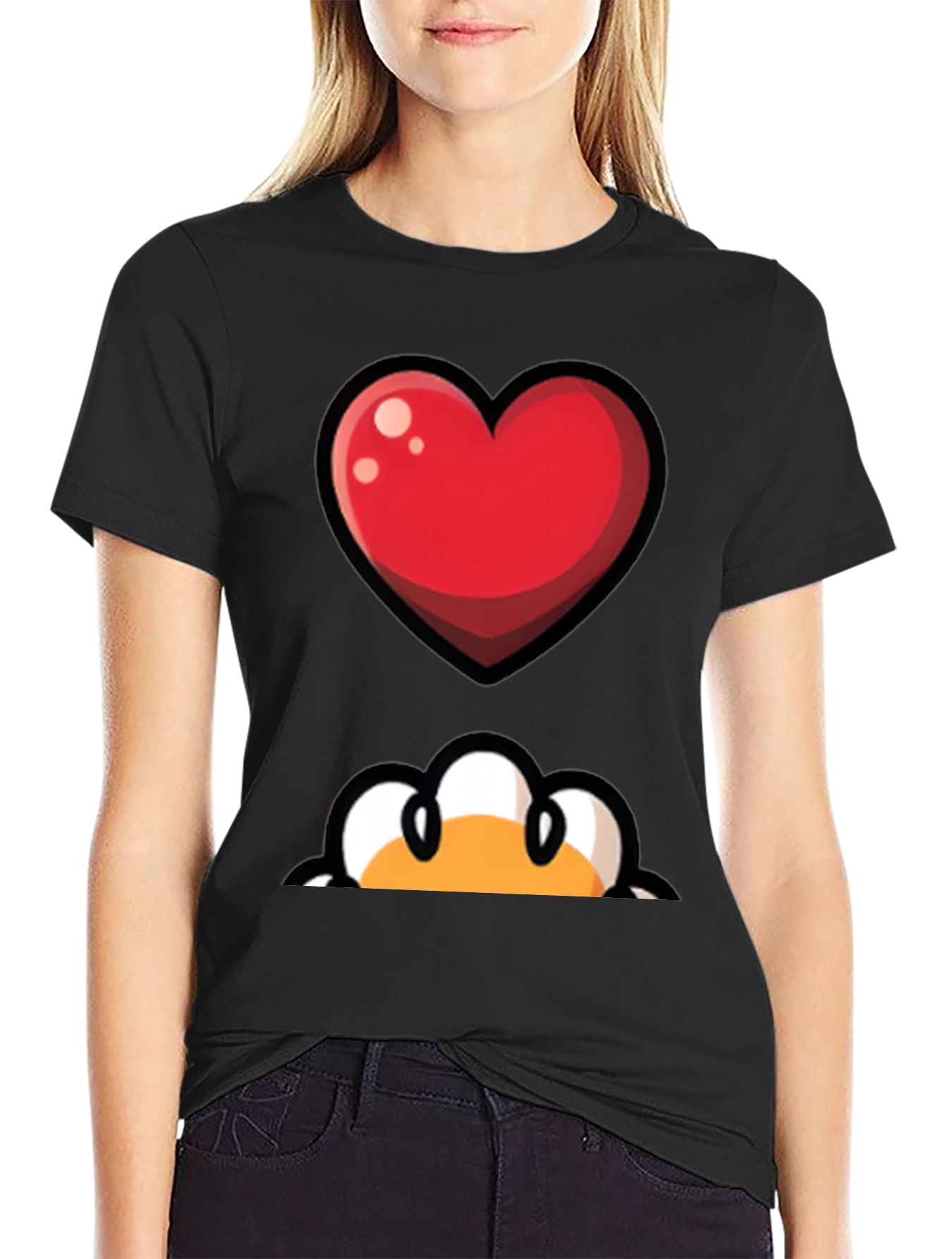 Heart & Peek-a-Boo Graphic Black T-Shirt