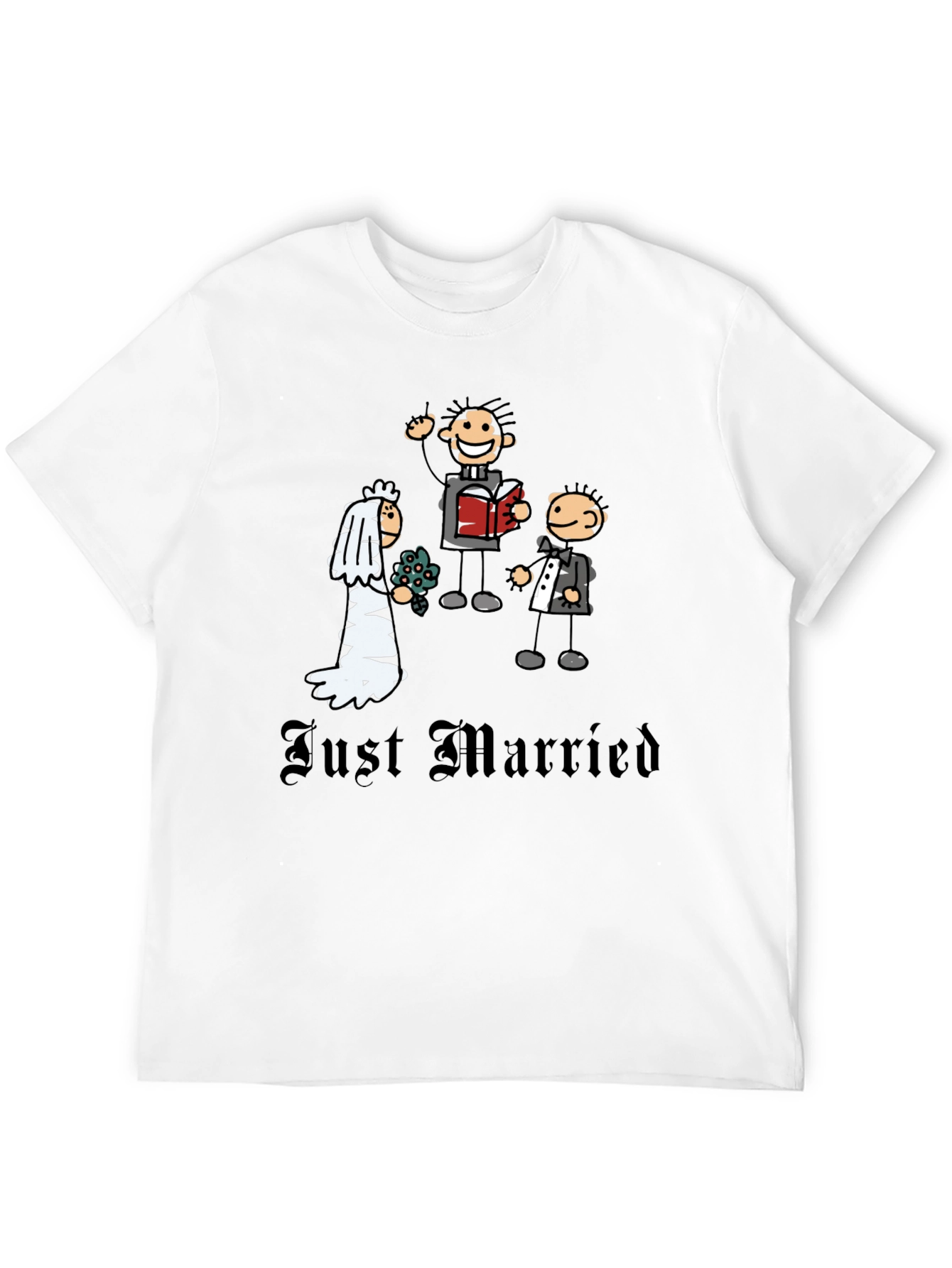 Just Married Cartoon Graphic T-Shirt - Novelty Wedding Tee