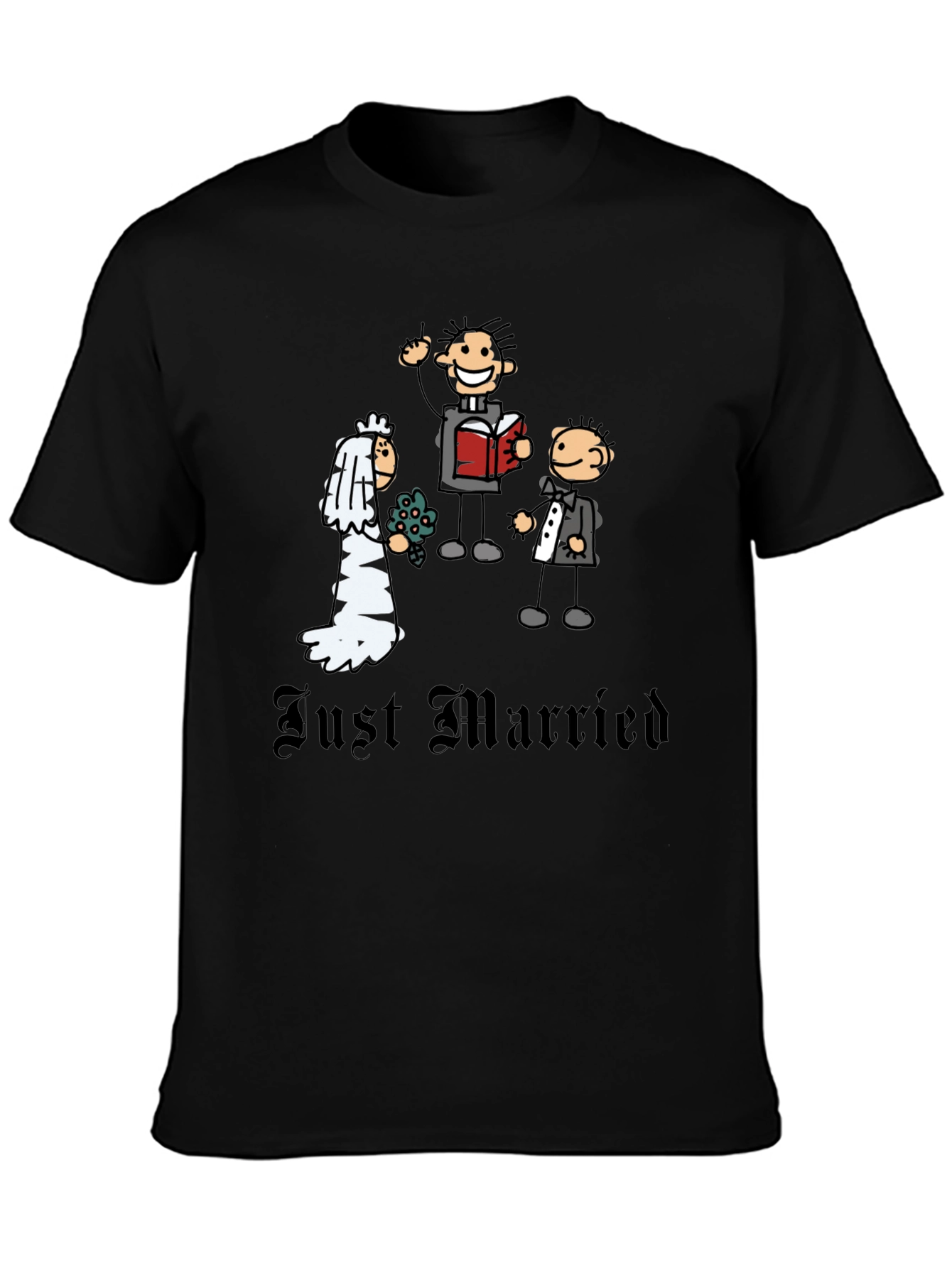 Just Married Cartoon Graphic T-Shirt - Novelty Wedding Tee
