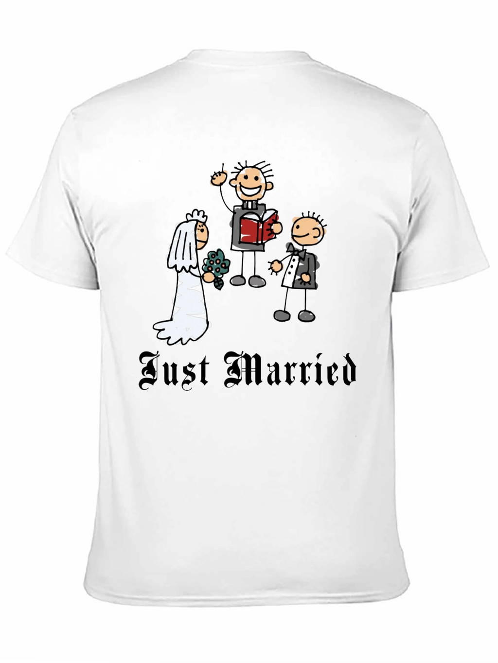 Just Married Cartoon Graphic T-Shirt - Novelty Wedding Tee