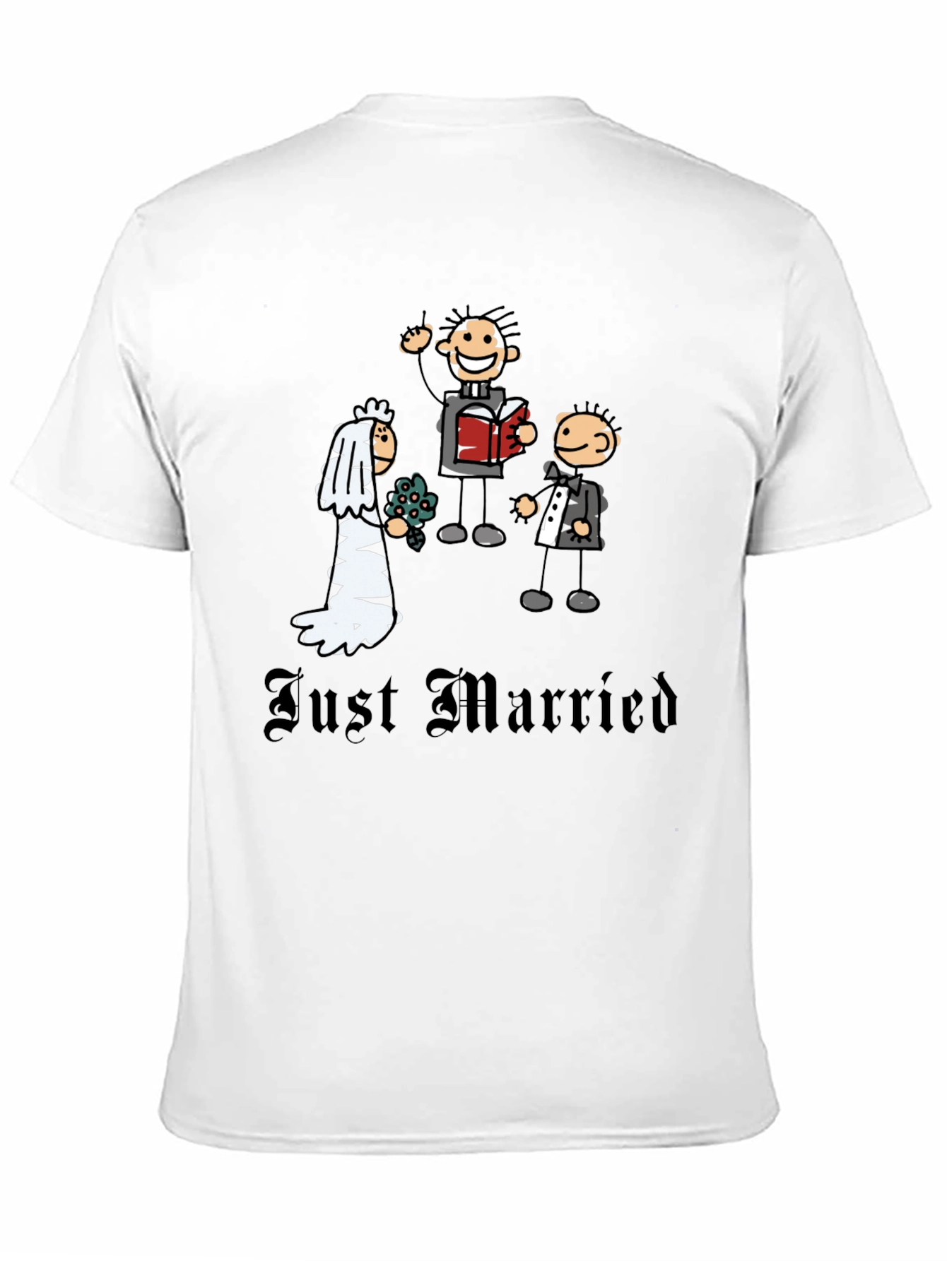 Just Married Cartoon Graphic T-Shirt - Novelty Wedding Tee