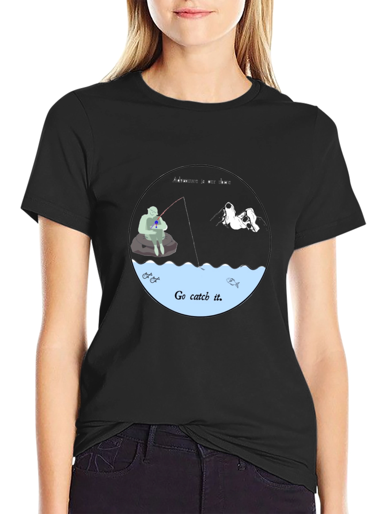 Go Catch It Graphic Tee - Black Cotton T-Shirt