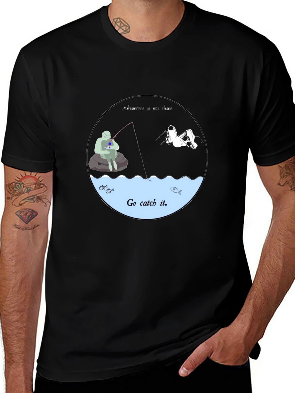Go Catch It Graphic Tee - Black Cotton T-Shirt