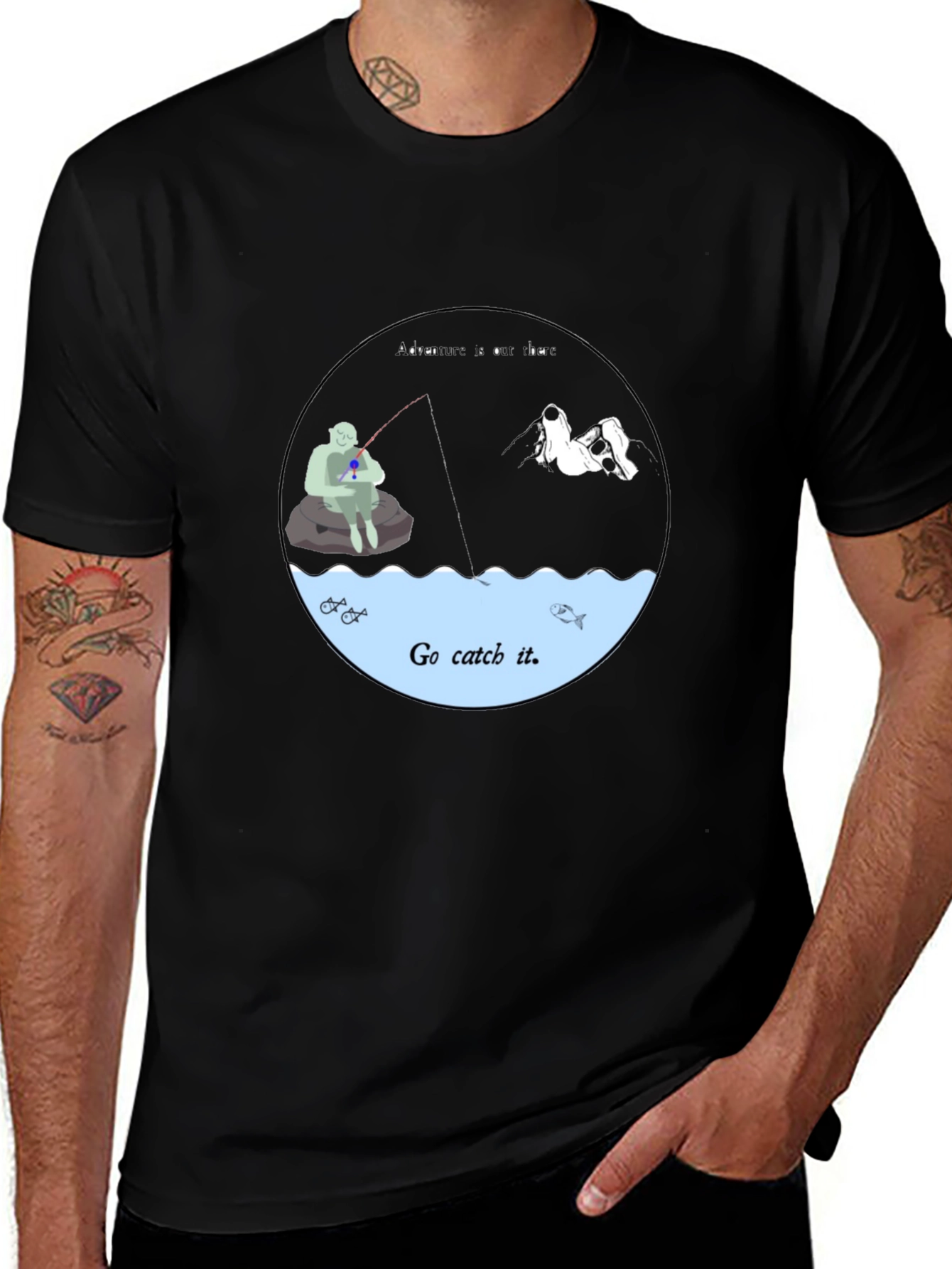 Go Catch It Graphic Tee - Black Cotton T-Shirt