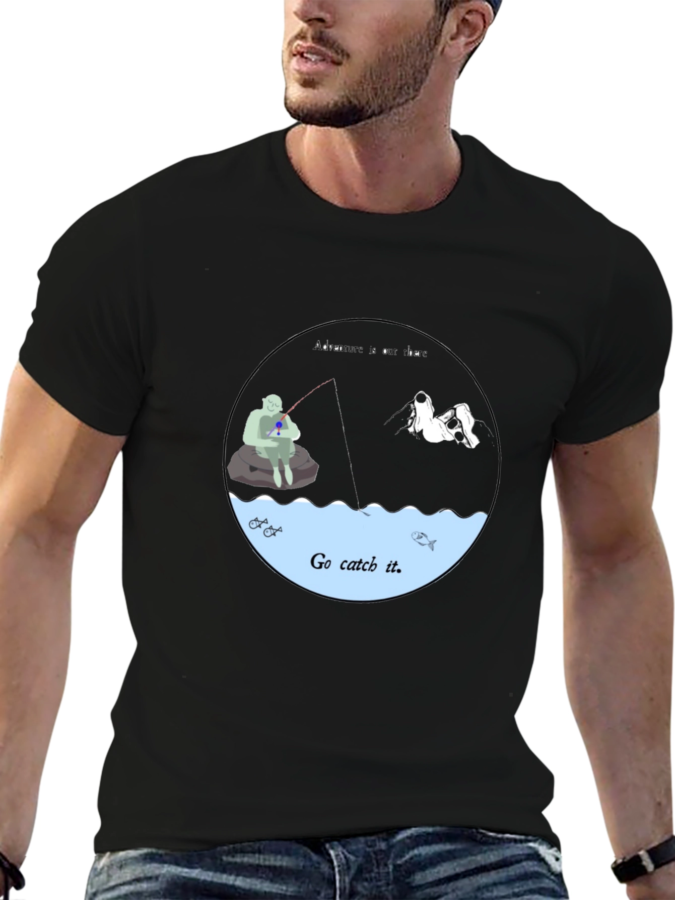 Go Catch It Graphic Tee - Black Cotton T-Shirt