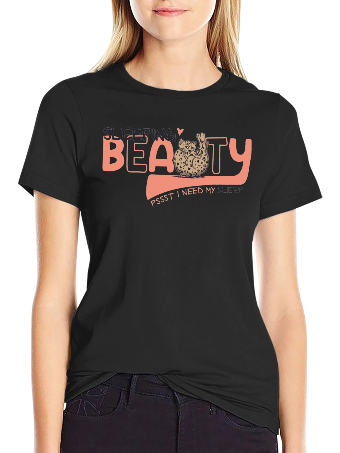 Sleeping Beauty Cat T-Shirt - Soft Black Tee